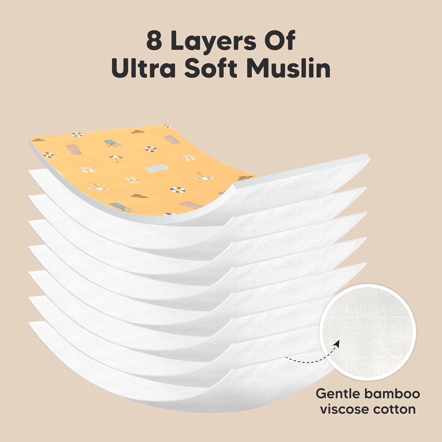 5-Pack Muslin Burp Cloths Baby Boy, Girl - Very Absorbent Baby Burp Cloth Rags, 8-Layers Viscose Derived from Bamboo Cotton Muslin Towel, Super Soft Spit up Rags, No Shrink Washcloths (Beach Day) - Beach Day image number 6