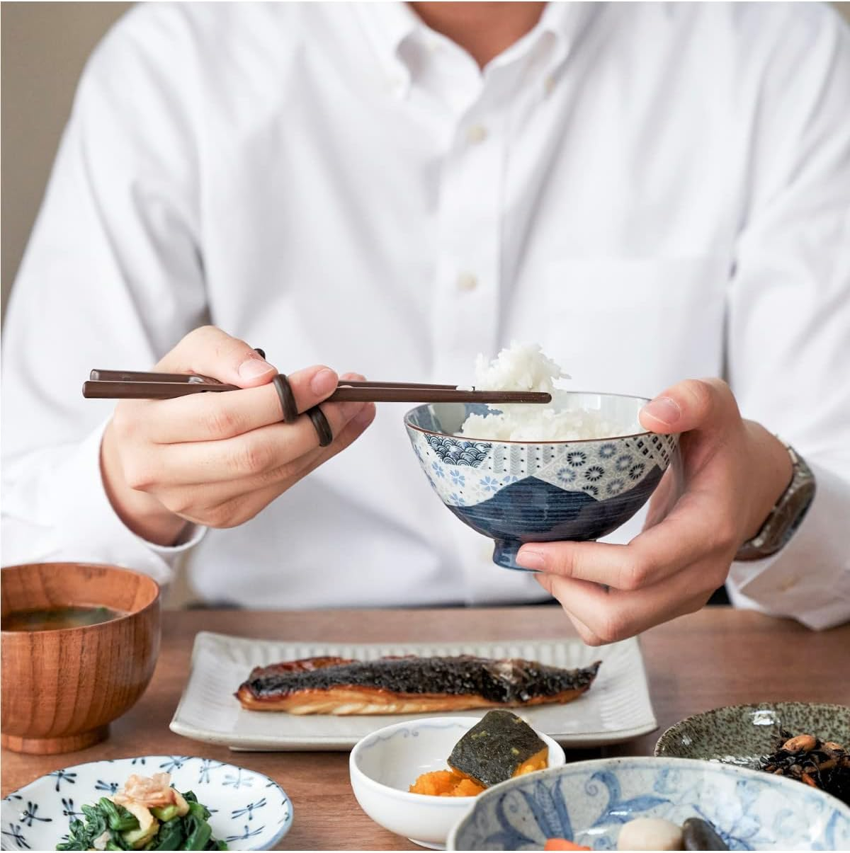 Edison Edison Chopsticks III, Left Hand, Dark Brown, 7.9 Inches (20 Cm), for Adults, Correct Grip, Just Put Your Finger in the Ring, Discipline Chopsticks, 1 Pair image number 4