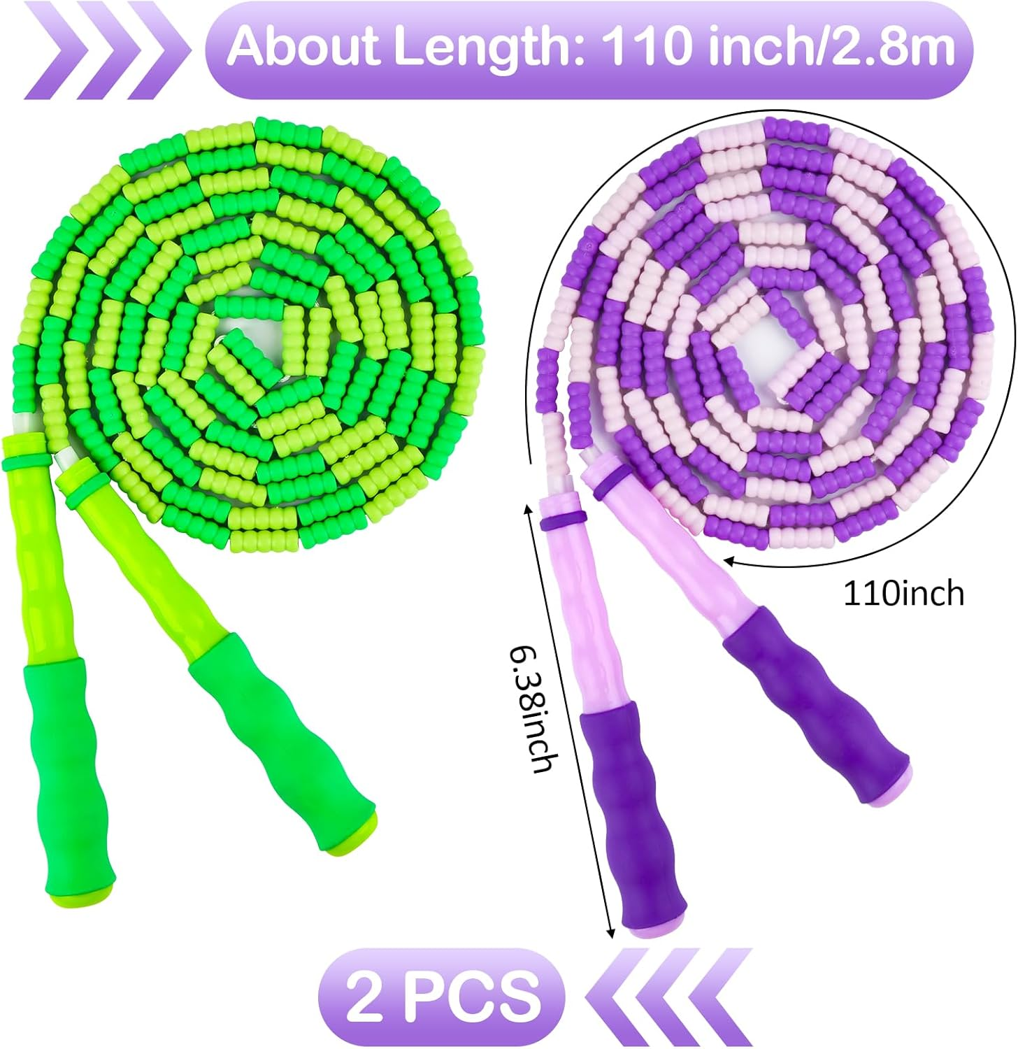 Jump Rope for Kids, Adjustable Jump Ropes for 4 5 6 7 8 10 12, Tangle Free Jumping Rope Age 8-12, Segmented Soft Beaded Skipping Rope for Women Fitness image number 3