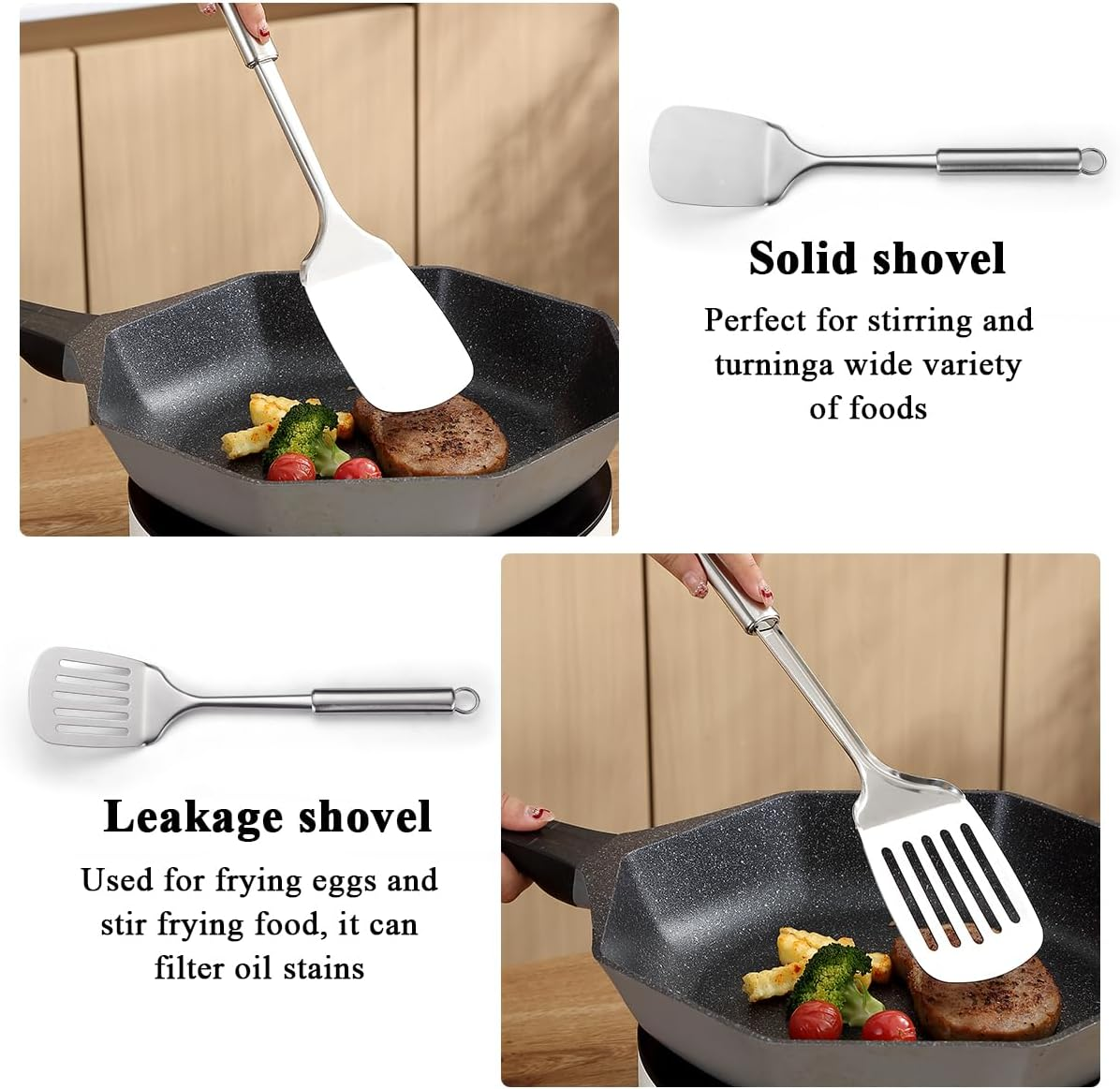 Reanea Stainless Steel Cooking Utensils Set 4 Pieces, Kitchen Tools Set Include Metal Spatula Set, Kitchen Skimmer, Soup Ladle, Kitchen Gadgets Essentials New Home Must Have image number 4