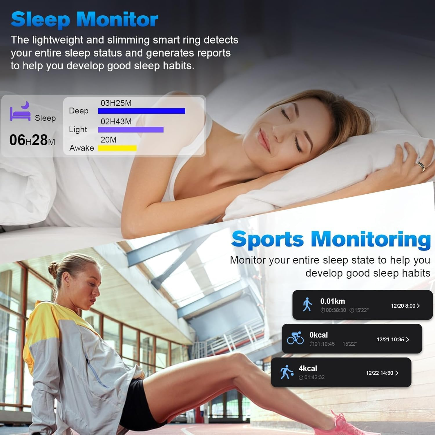 Smart Ring for Women with Display Screen, Smart Ring for Men, Fitness Sport Step Activity Time Calories, Wireless Charging, for Ios Android (Black, 11) image number 5