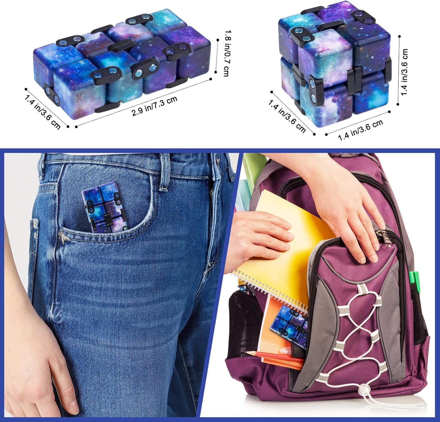 WUQID Infinity Cube Fidget Toy Stress Relieving Fidgeting Game for Kids and Adults,Cute Mini Unique Gadget for Anxiety Relief and Kill Time (Mini Galaxy) - Mini Colorful Plaid image number 2