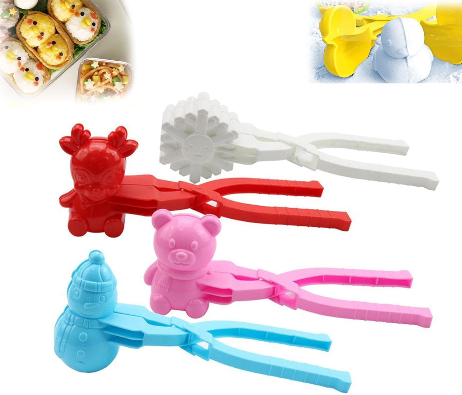 Duck Rice Mold, Rubber Duck Rice Mold, Rice Duck Mold, Rice Ball Mold, Animal Shapes Sushi Mold, Snowball Maker Toys, 4Pcs Cute Bear Duck Snowball Clip Snow Clay Ball Maker-4Pcs-06