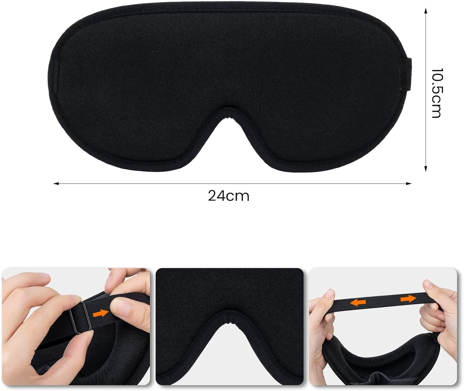 Sleep Mask 3D Eye Mask for Sleeping 100% Light Blocking Eye Covers with Adjustable Strap Night Blindfold for Men Women Memory Foam Black