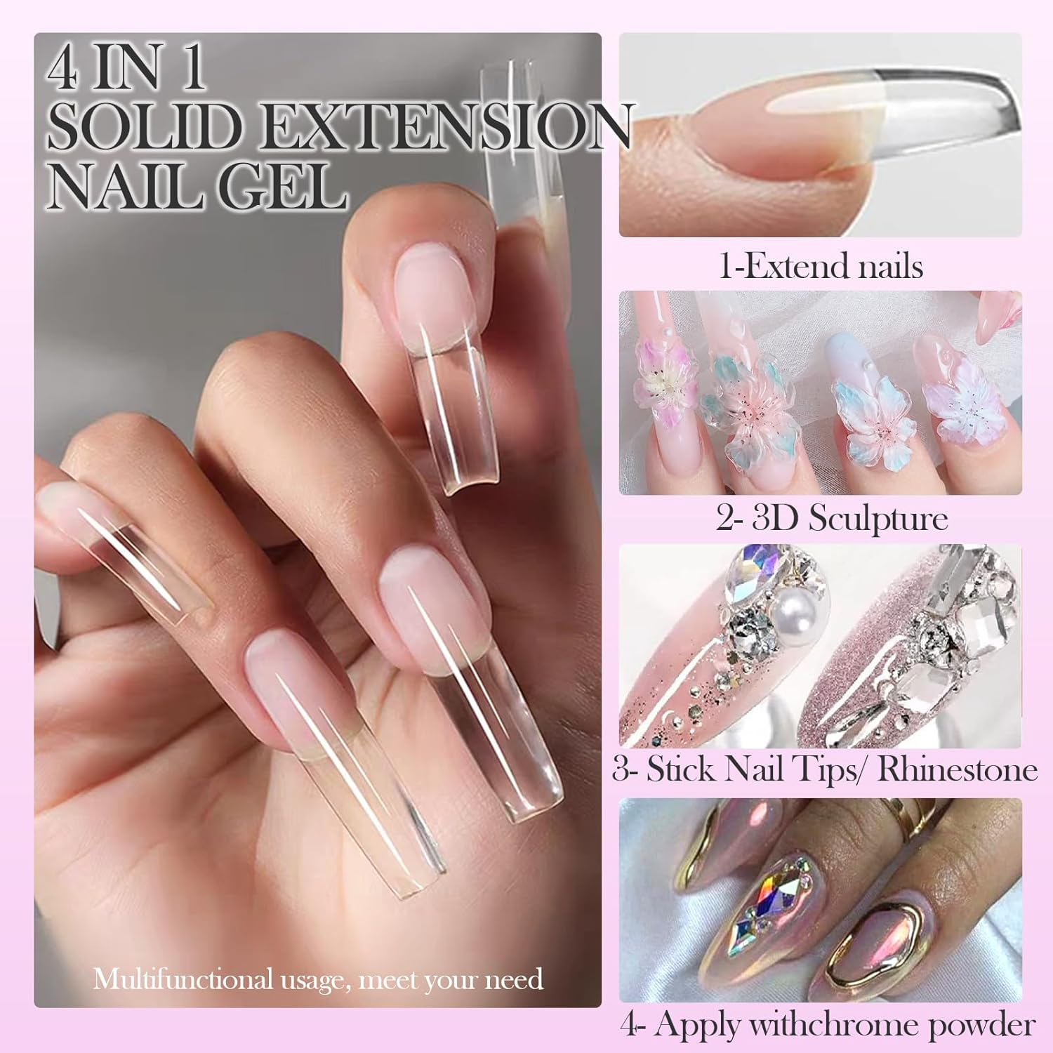 YEPYEPGO Solid Builder Sculpture Gel for Nails - Non-Sticky Hand 3D Sculpting Gel with Nail Forms, Nail Extension Nail Art Home Manicure DIY for Women, Clear 15G - 15G Clear Tool Kit image number 4