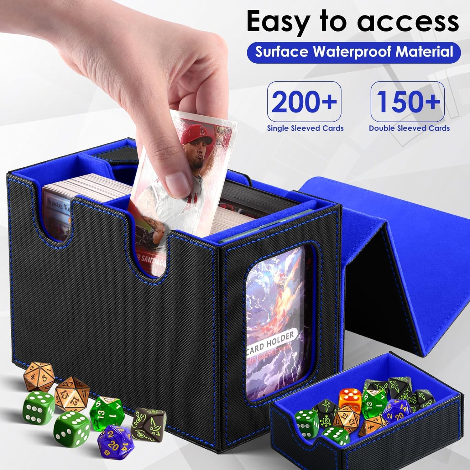 YOZOTI MTG Deck Box for Commander Display with Dice Tray,Double Deck Box Fits 160 Double Sleeved /200 Single Sleeved Trading Cards, TCG Card Deck Box with 2 Dividers and 1 Magnetic Card Holder image number 6