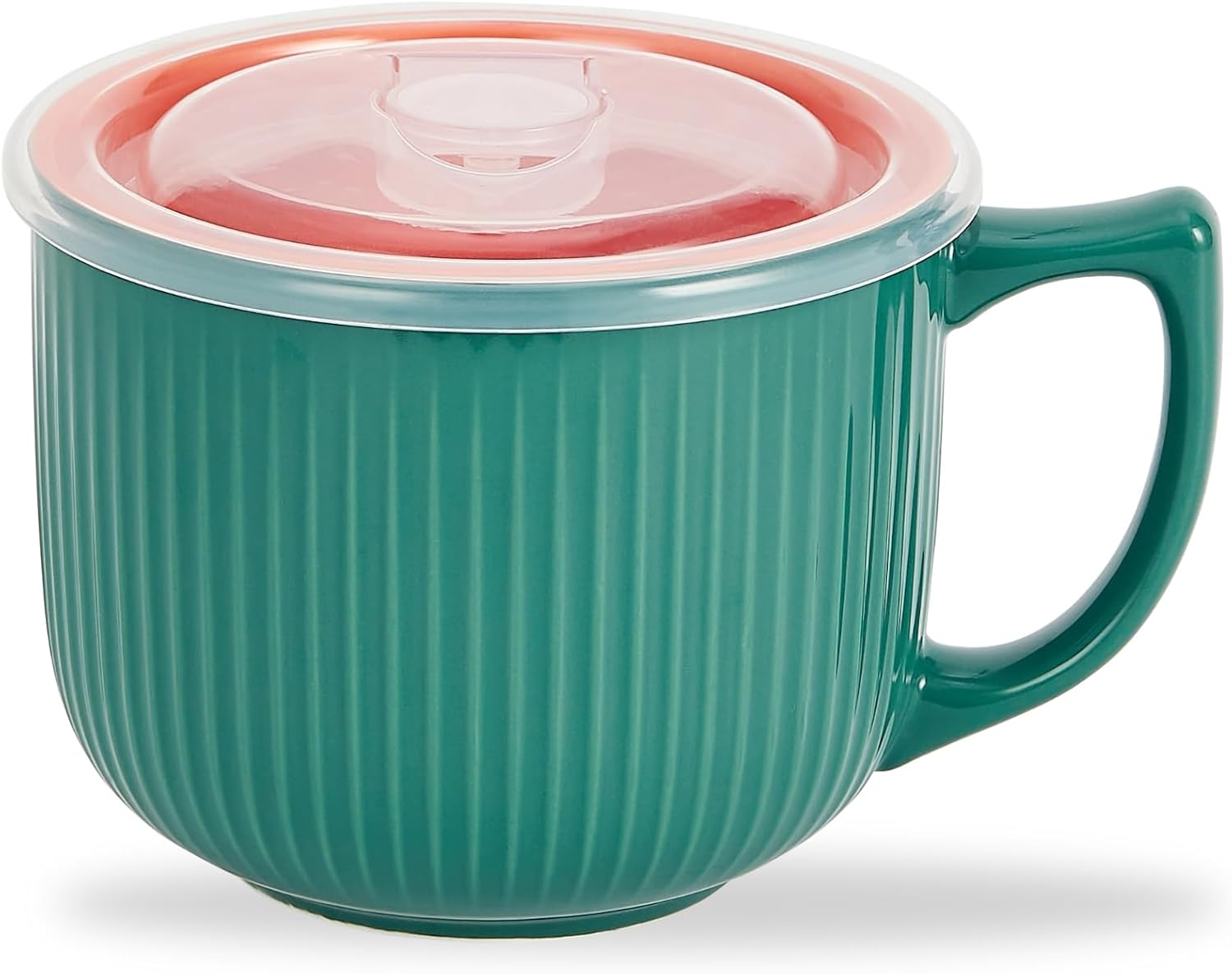 900Ml/32Oz Ceramic Soup Bowl with Handle & Lid - Microwave & Dishwasher Safe Large Ramen Bowl for Noodle, Cereal, Salad Soup Container with Lid - Green