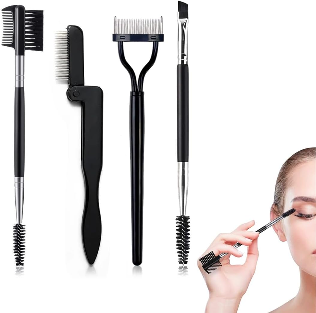 4 Pieces Eyelash Separator, Brow Brush and Eyelash Coil, Eyelash Comb Double Ended for Modifying Eyebrows and Eyelashes, Makeup Tools (Set of 4) image number 4
