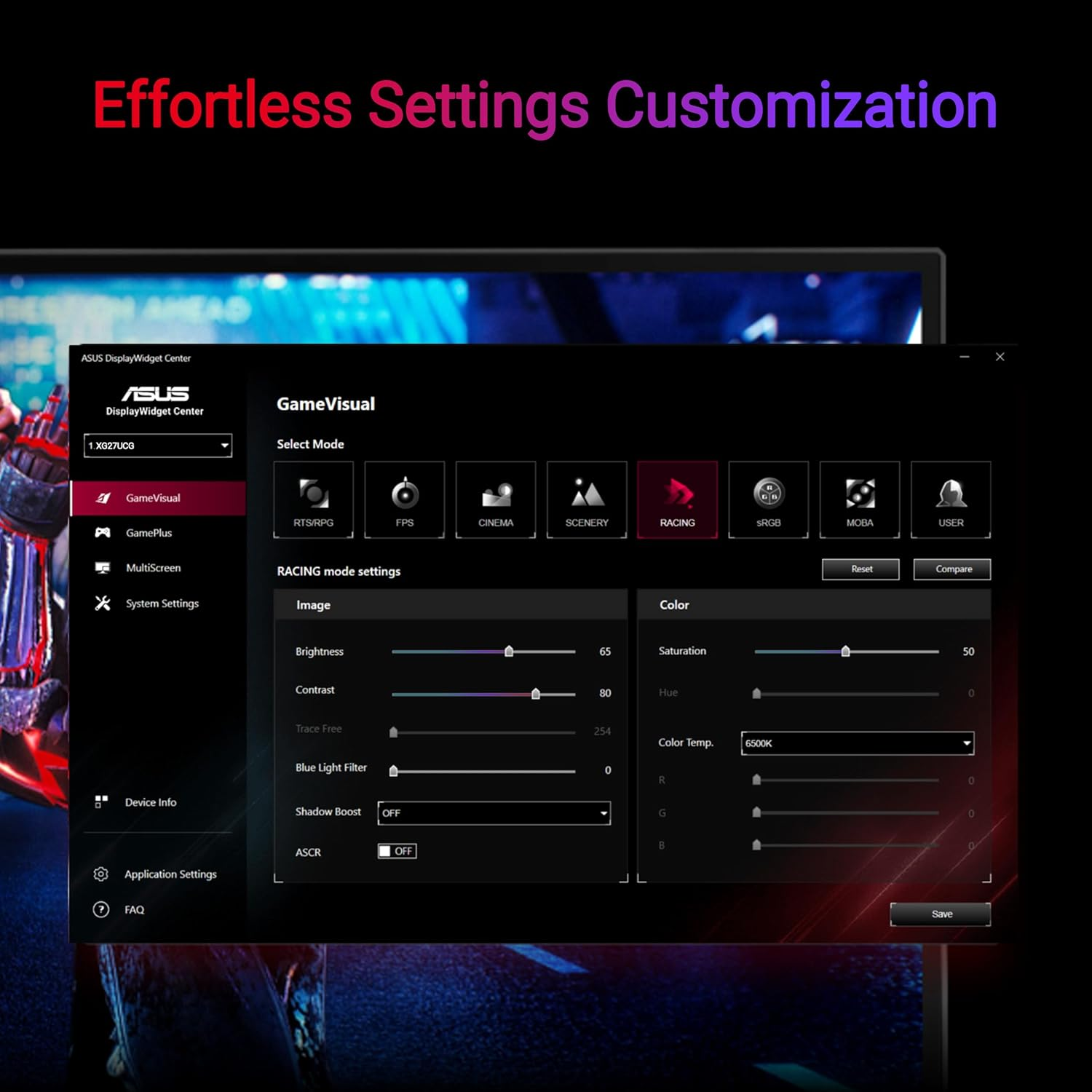 ASUS ROG Strix XG27UCG Gaming Monitor &ndash; 27-Inch 3840X2160, Dual Mode (4K 160Hz or FHD 320Hz), 1Ms (GTG), Fast IPS, ELMB Sync, G-Sync Compatible (Processing), Displaywidget Center, Aura Sync image number 6