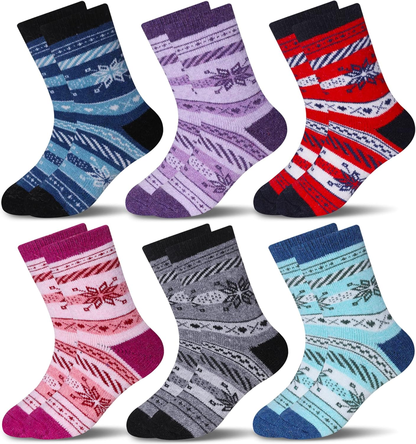 Eocom 6 Pairs Children'S Winter Warm Wool Socks Kids Boys Girls Socks image number 6