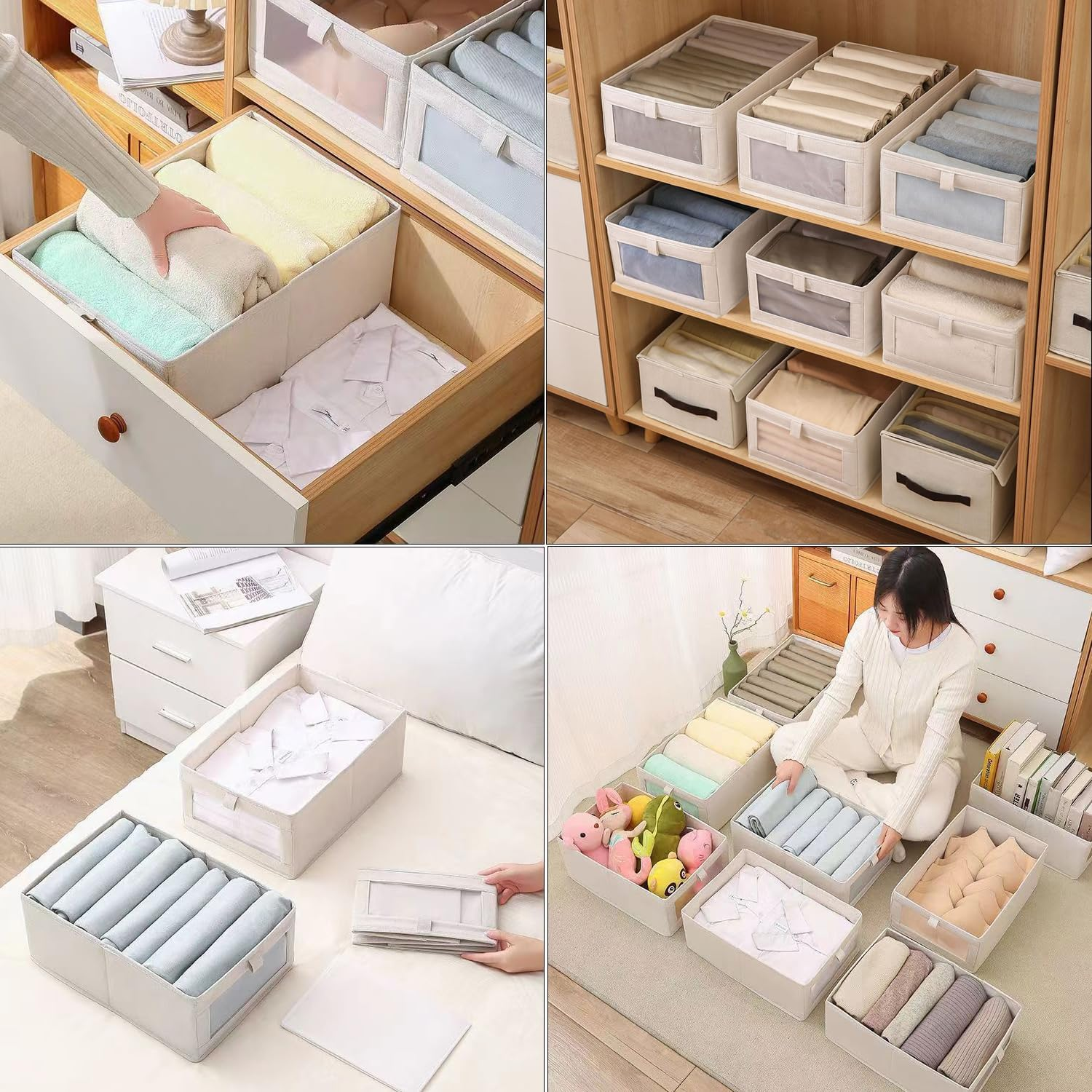 8 Pack Linen Closet Organizers & Storage Bins, Foldable Closet Baskets with Clear Windows, Perfect for Organizing Clothing, Jeans, Toys, Books, Shelves, Wardrobe, and More image number 1