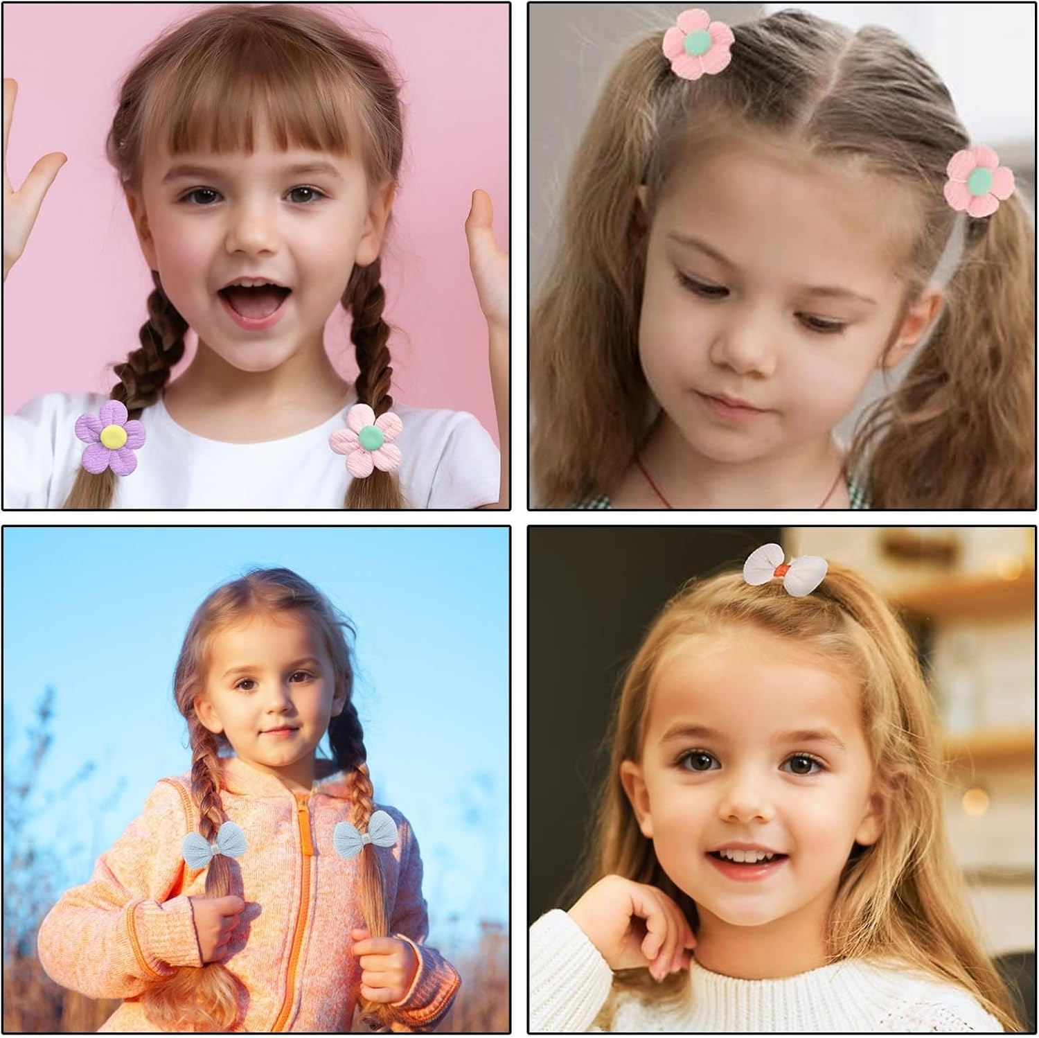 24 Pcs Toddler Hair Ties for Girls - Cute Flower Elastic Hair Bands, Candy Bow Ponytail Holders, Seamless Scrunchies, Little Girls Hair Accessories for Thick Hair