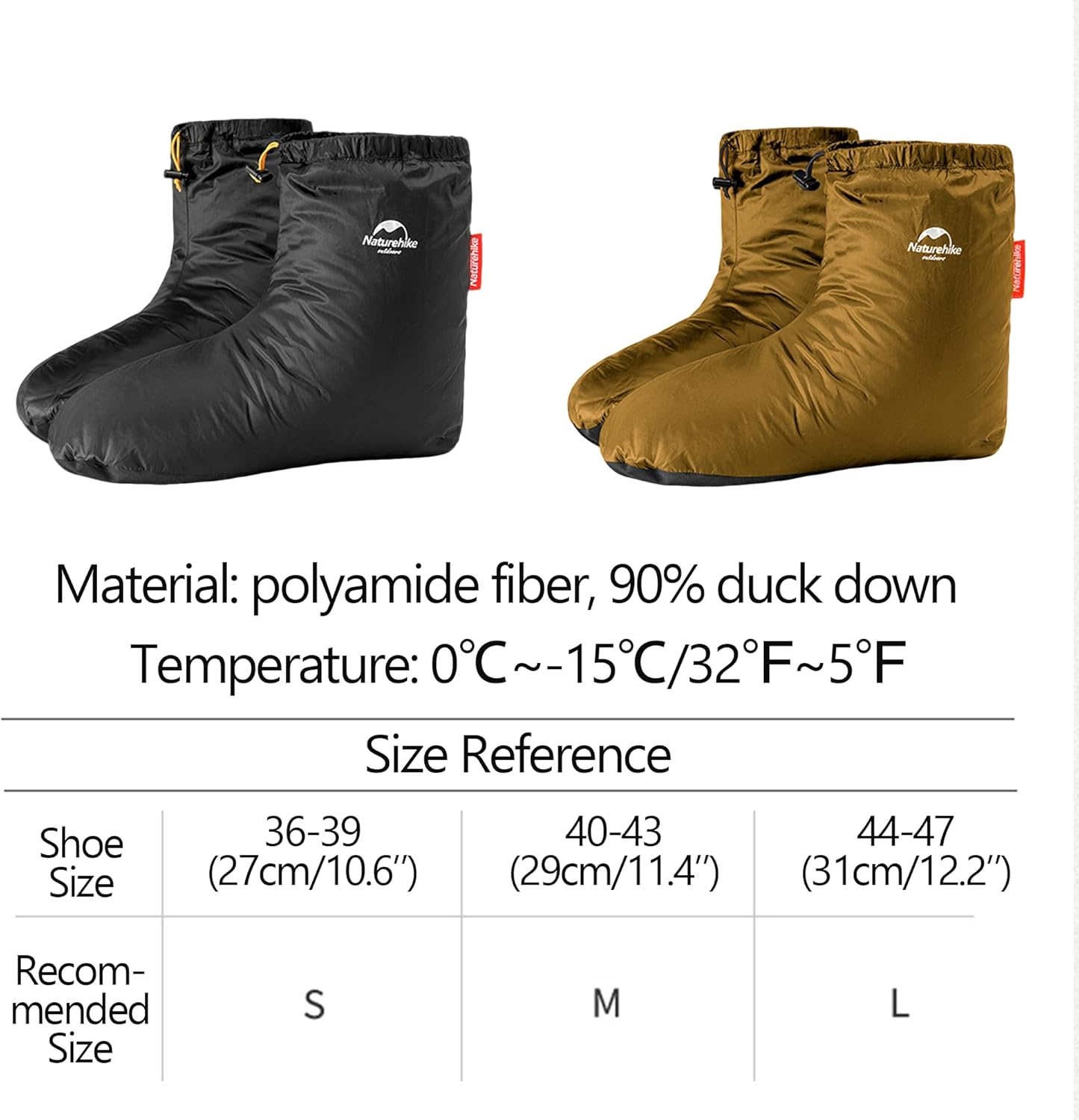 Naturehike Ultralight Winter Duck down Booties, Camping Warm & Cozy down Sleeping Socks for Men & Women, down Filled Slipper Boots with Storage Bag image number 4