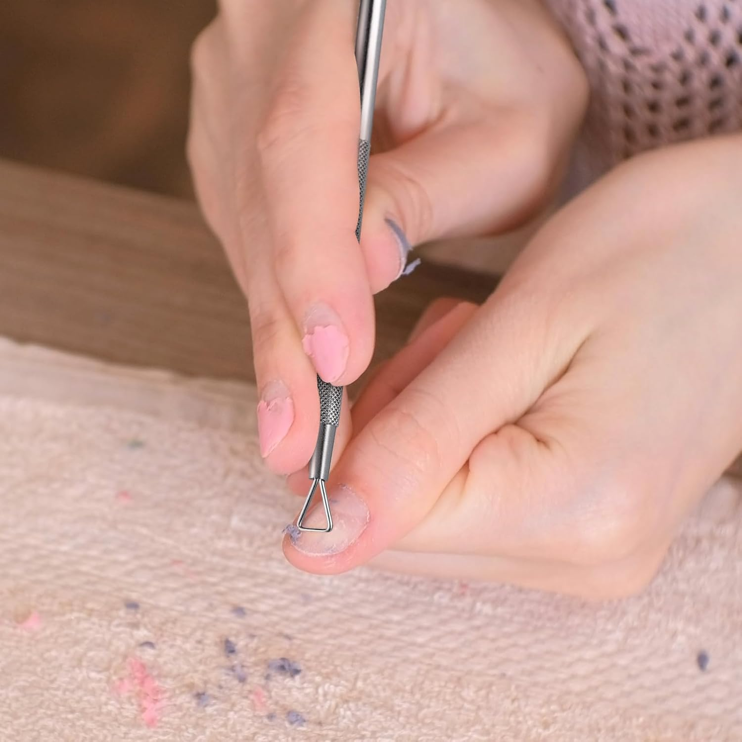 Kichvoe 4Pcs Stainless Steel Cuticle Pusher Triangle Nail Art Scraper Gel Remover Tool for Manicure and Pedicure and Ergonomic Design Elegant Silver Finish image number 5