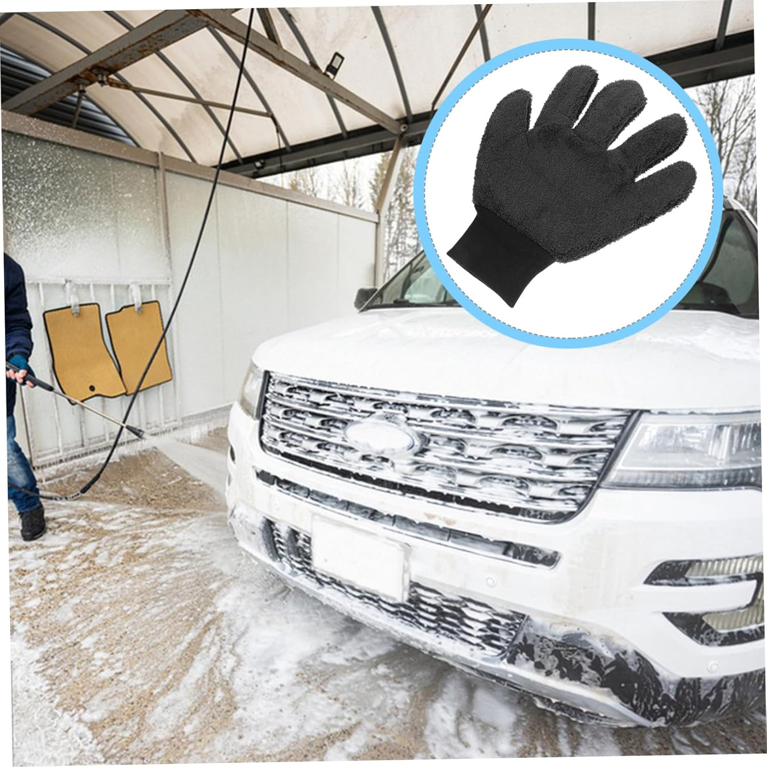 Parliky Car Wash Mitt Double-Sided Microfiber Cleaning Glove Thickened Coral Fleece Large Exterior Wash Mitt for Automotive Detailing and Vehicle Care image number 1