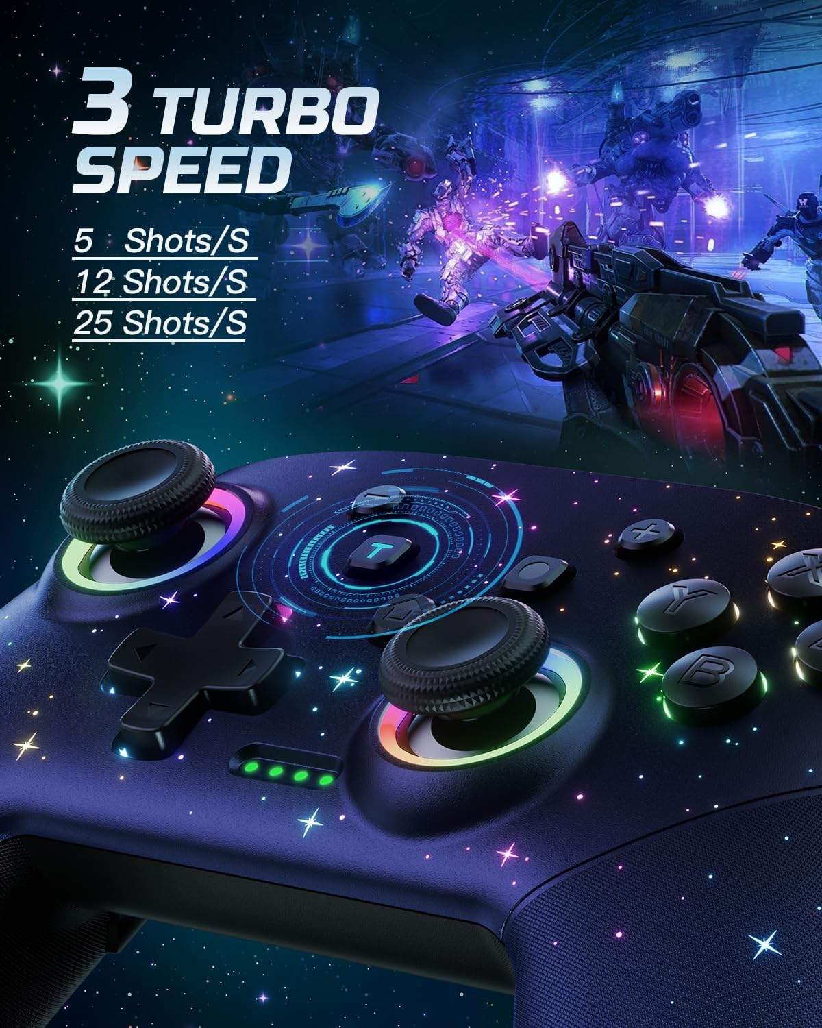 VOYEE PC Game Controller, Wireless Pro Controllers Compatible with Lite/Oled, Multi-Platform Windows PC with Cool RGB Light/Programmabele/Motion/Vibration/Turbo/Wakeup image number 6