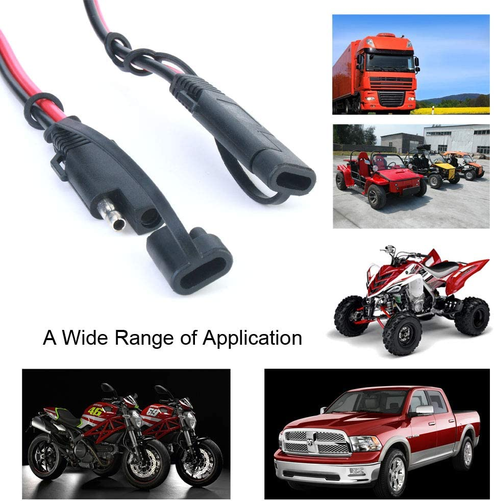 Battery Charging Cables SAE to SAE 12V-24V Quick Disconnect Extension Cable 2 Pin with Dust Cap DC Connection Cord Plug 4 Feet 16AWG Gauge for Camp Trailer Solar Panels Battrey image number 1
