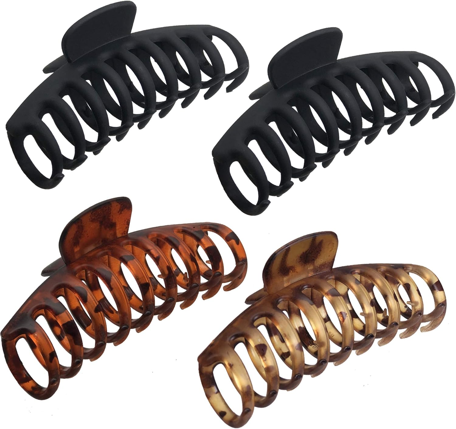 OWIIZI Large Hair Claw Clips for Women 4.3" Matte Leopard Jumbo Hair Clips Non-Slip Ponytail Barrette Strong Hold Claw Clips for Girls Long Thick Hair (4Packs)