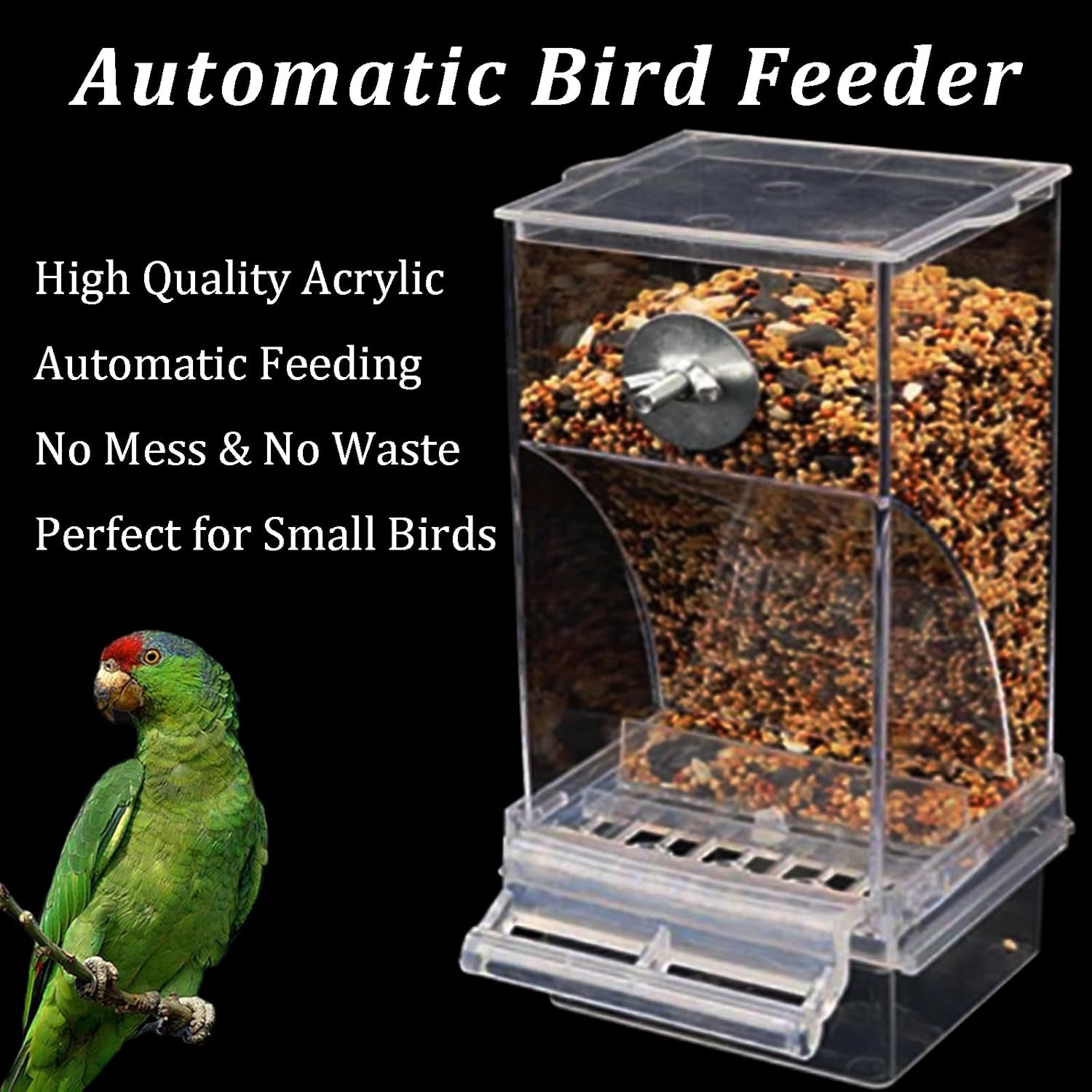 Acbbmns 2Pcs No Mess Bird Feeder Automatic Parrot Feeder Acrylic Transparent Seed Food Container Dispenser Cage Accessories for Small Pet Parakeets Lovebirds Budgies Canaries - 2Pcs image number 2