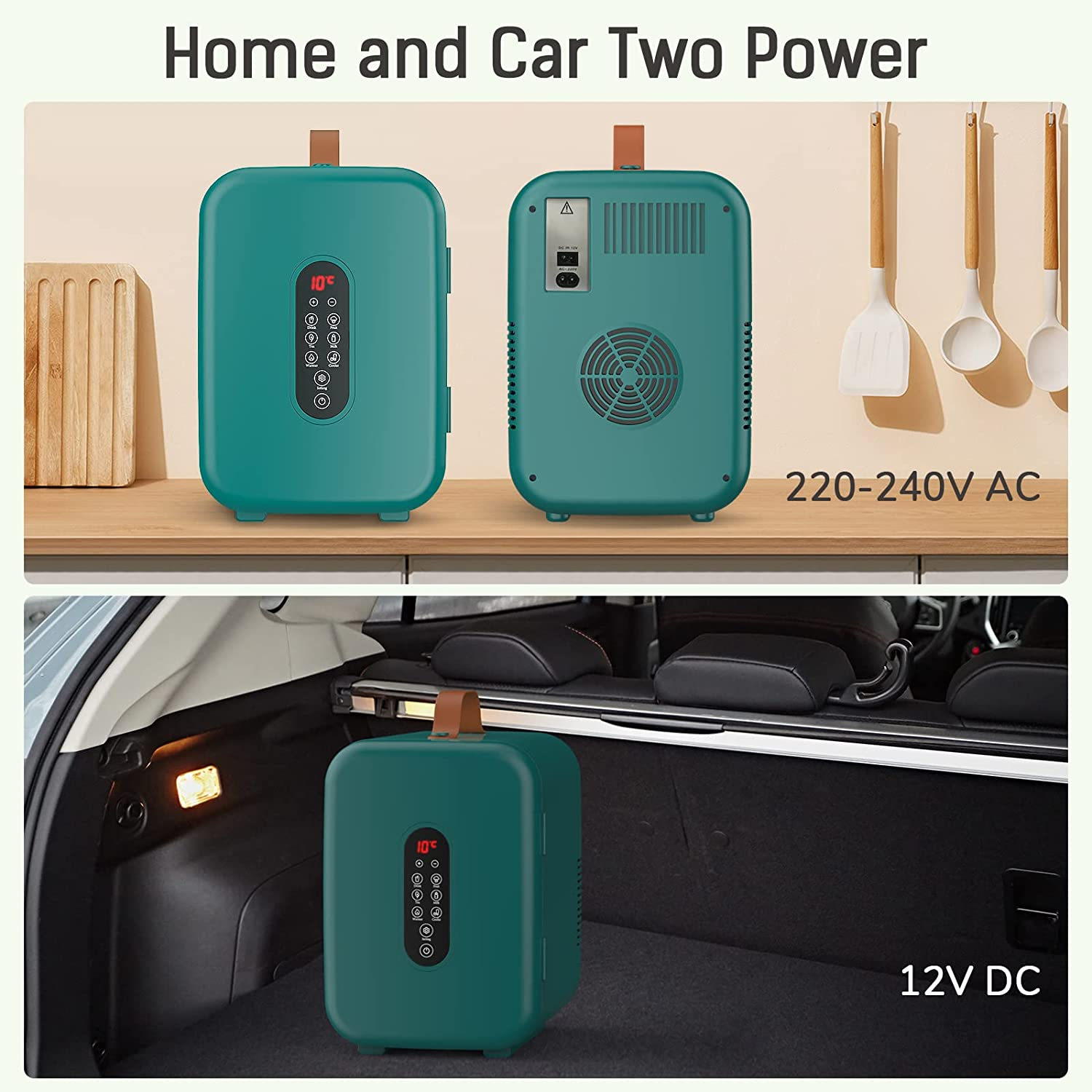 ADVWIN Mini Fridge 10 Liter Small Fridge for Bedroom - Upgraded Temperature Control Panel - AC/12V DC Thermoelectric Portable Cooler and Warmer for Skin Care, Beverage (Green)