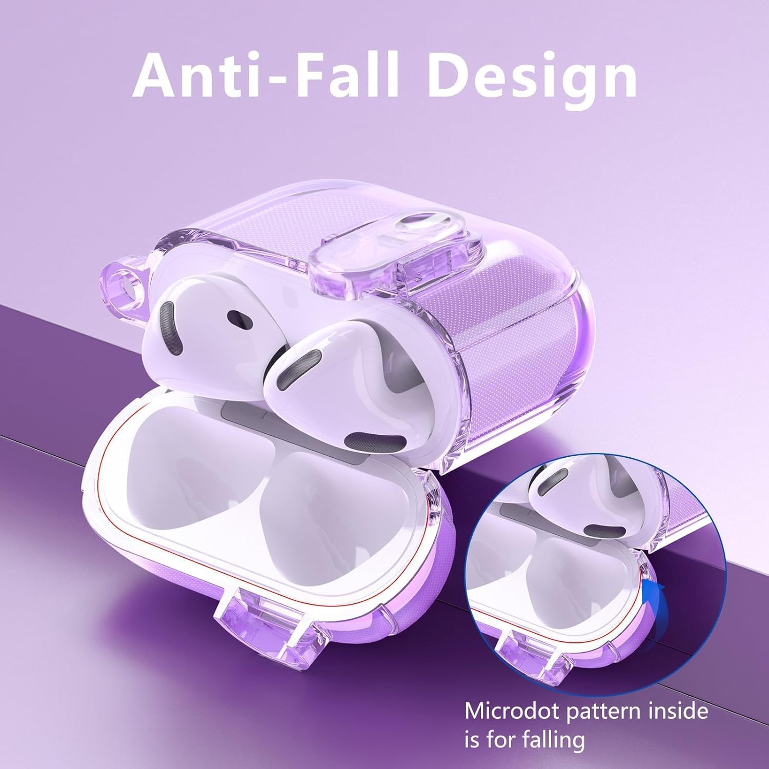 Oiltomn with Safety Lock Cute Clear Case Compatible with Apple Airpods 4 Cases 2024 Women, Soft TPU Transparency for Air Pods 4 Case Ipods 4 Earbuds Case Girl Bling Keychain -Purple - Purple image number 5