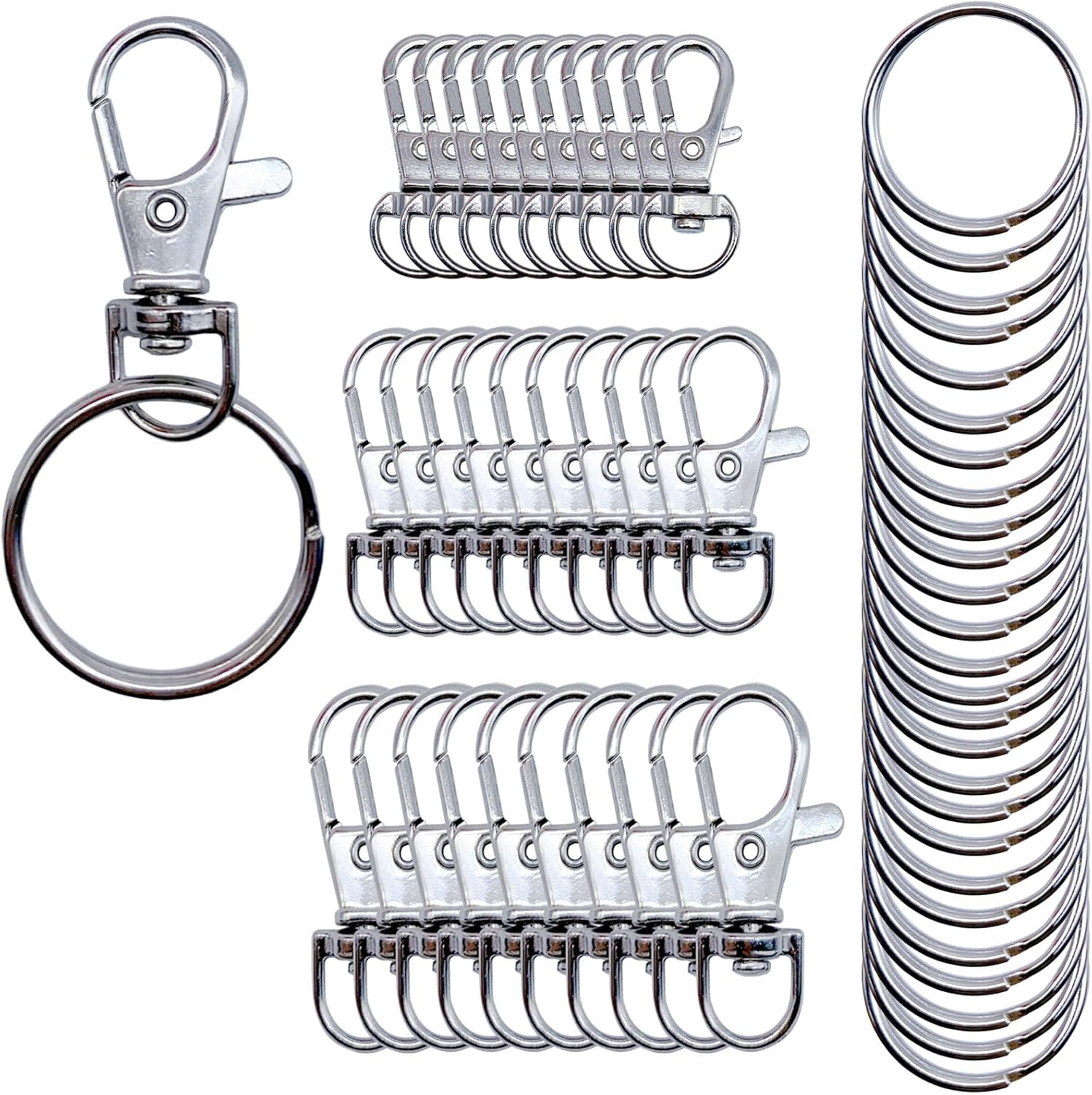 YUESUO 100PCS Metal Swivel Snap Hooks with Key Rings 50PCS Lobster Claw Keychains Clasps and 50PCS Large Key Chain Ring for Keychain Clip Lanyard, Jewelry Making, Crafts, Silver image number 2