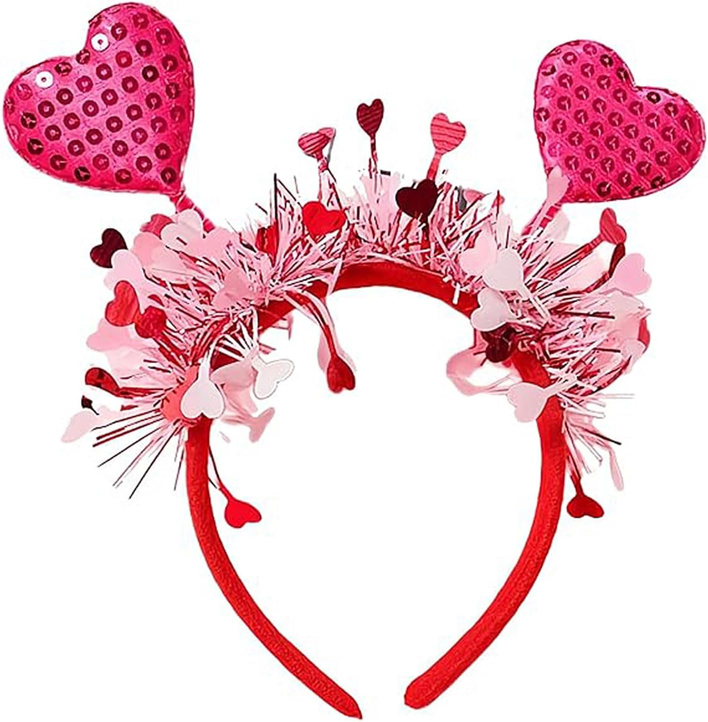 HATOTO Valentines Day Heart Headband Pink Sequins Hair Band,3 Glitter Love Hearts Hair Accessories for Women Girls Kids, Birthday New Year Wedding Party Costumes Headdress Decoration Hair Hoop