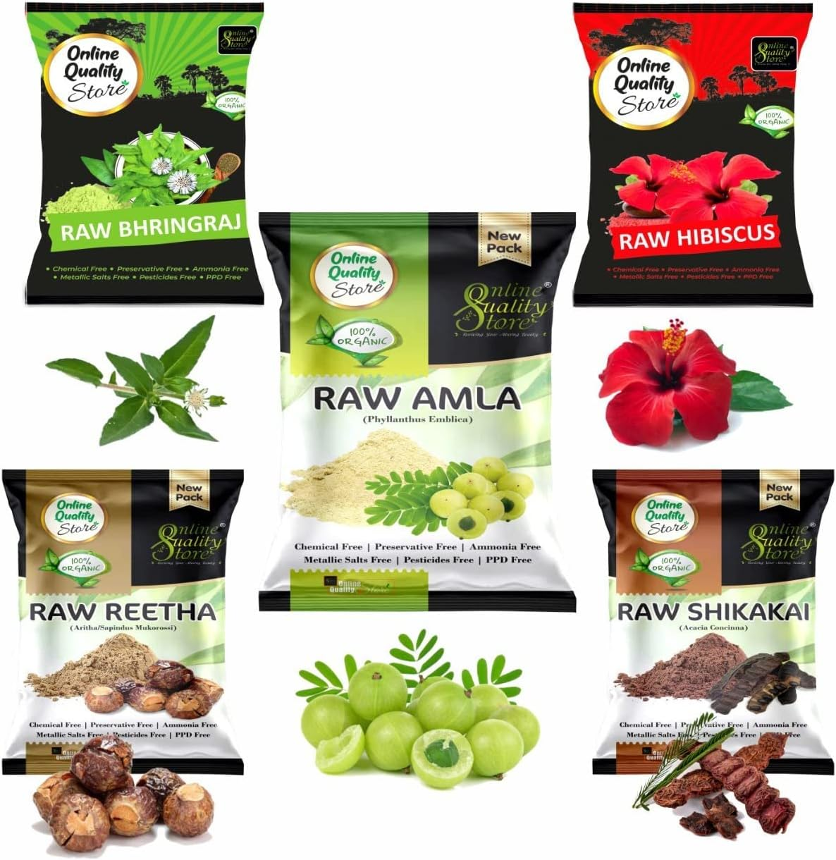 Online Quality Store Herbal Hair Shampoo and Hair Mask (Raw Form -Amla, Reetha, Shikakai, Bhringraj and Hibiscus) Combo Pack for Healthy Hair (Pack of 5)_1000G Hair Care Products
