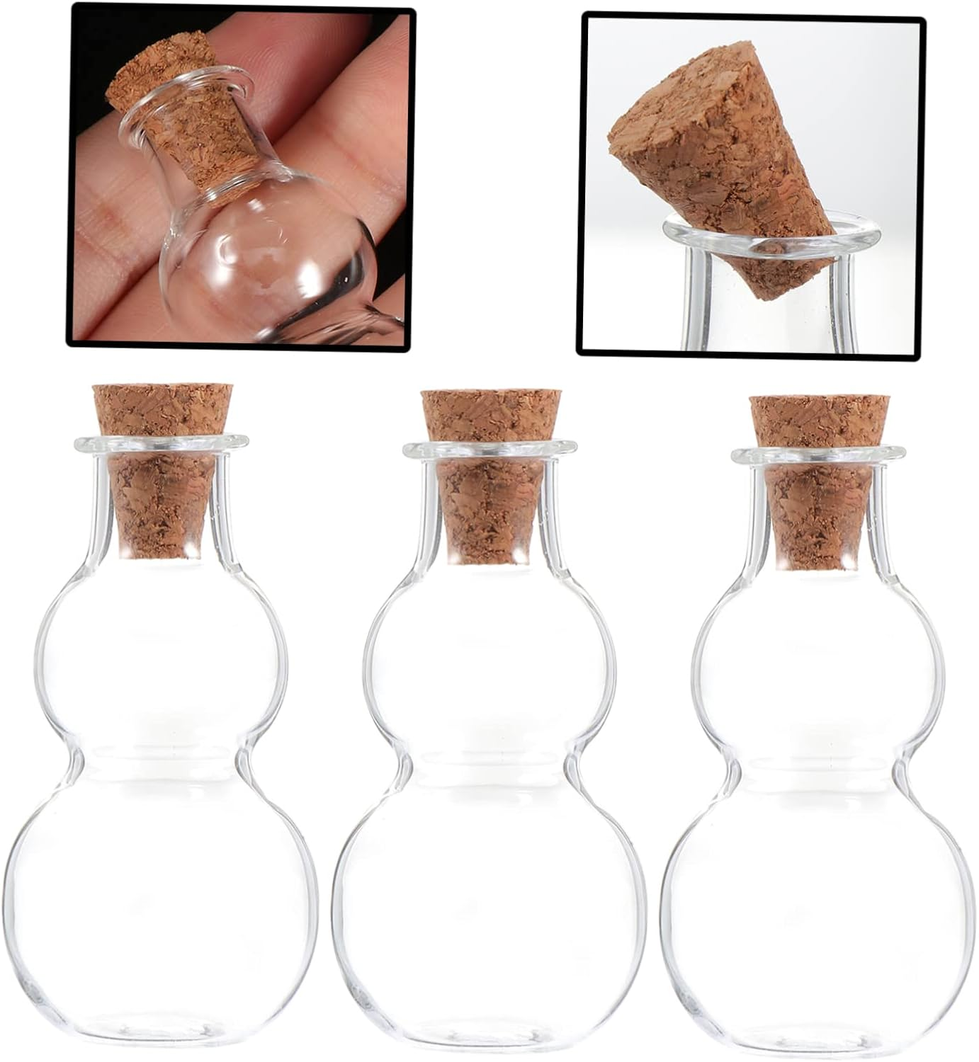 Gourd Shaped Drifting Glass Bottles with Cork Stoppers Medium Size Diy Message Jars for Craft Decoration 3Pcs image number 5