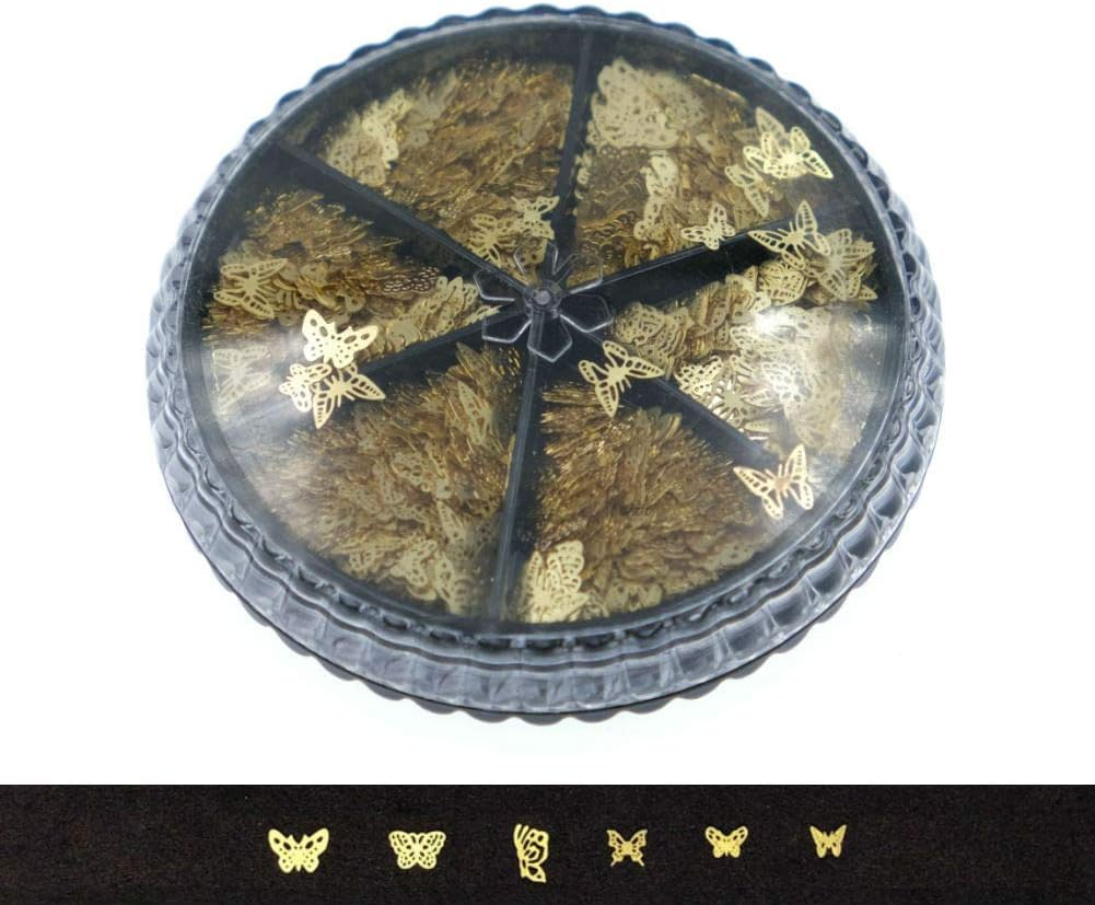 Aysekone 1 Boxed 6 Grids Gold Metallic Butterfly Nail Decals Metal Butterfly Nail Stickers Hollowed Butterfly Nail Studs Nail Slices Nail Tip Decorations image number 2