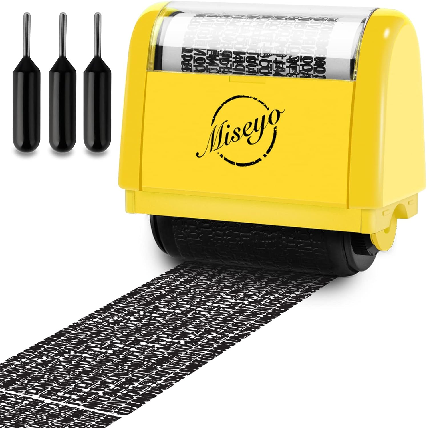 Miseyo Wide Identity Theft Protection Roller Stamp - Yellow (3 Refill Ink Included) image number 2