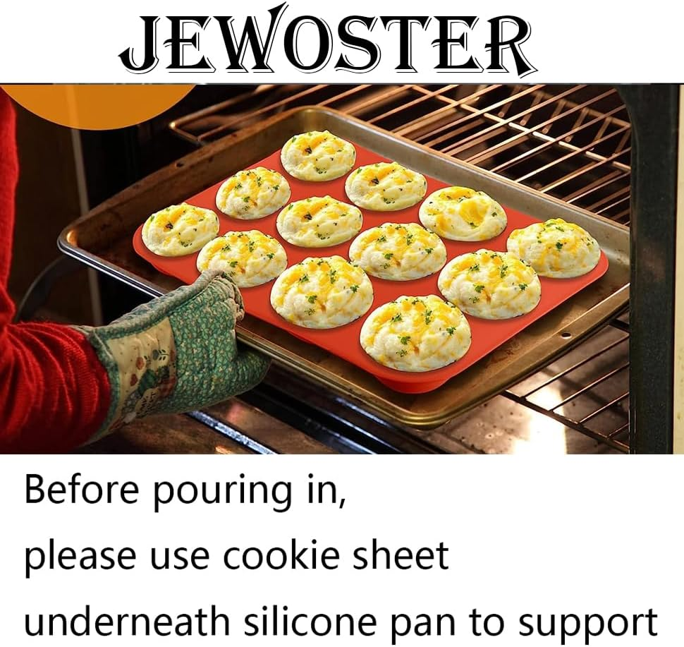 JEWOSTER 12 Cups Silicone Muffin Pan 2 Pack - Silicone Cupcake Pan Nonstick Silicone Molds Great for Making Muffin Cakes,Bread, Tart - BPA Free Baking Accessory image number 2