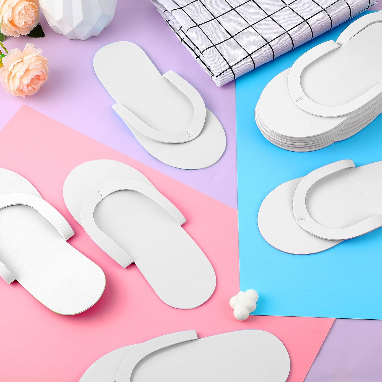 Geyoga 48 Pairs Disposable Pedicure Slippers Foam Disposable Slippers Multi Color Pedicure Sandals Spa Pedicure Flip Flops Pedicure Shoes for Women Salon Nail Spa Pedicure image number 2