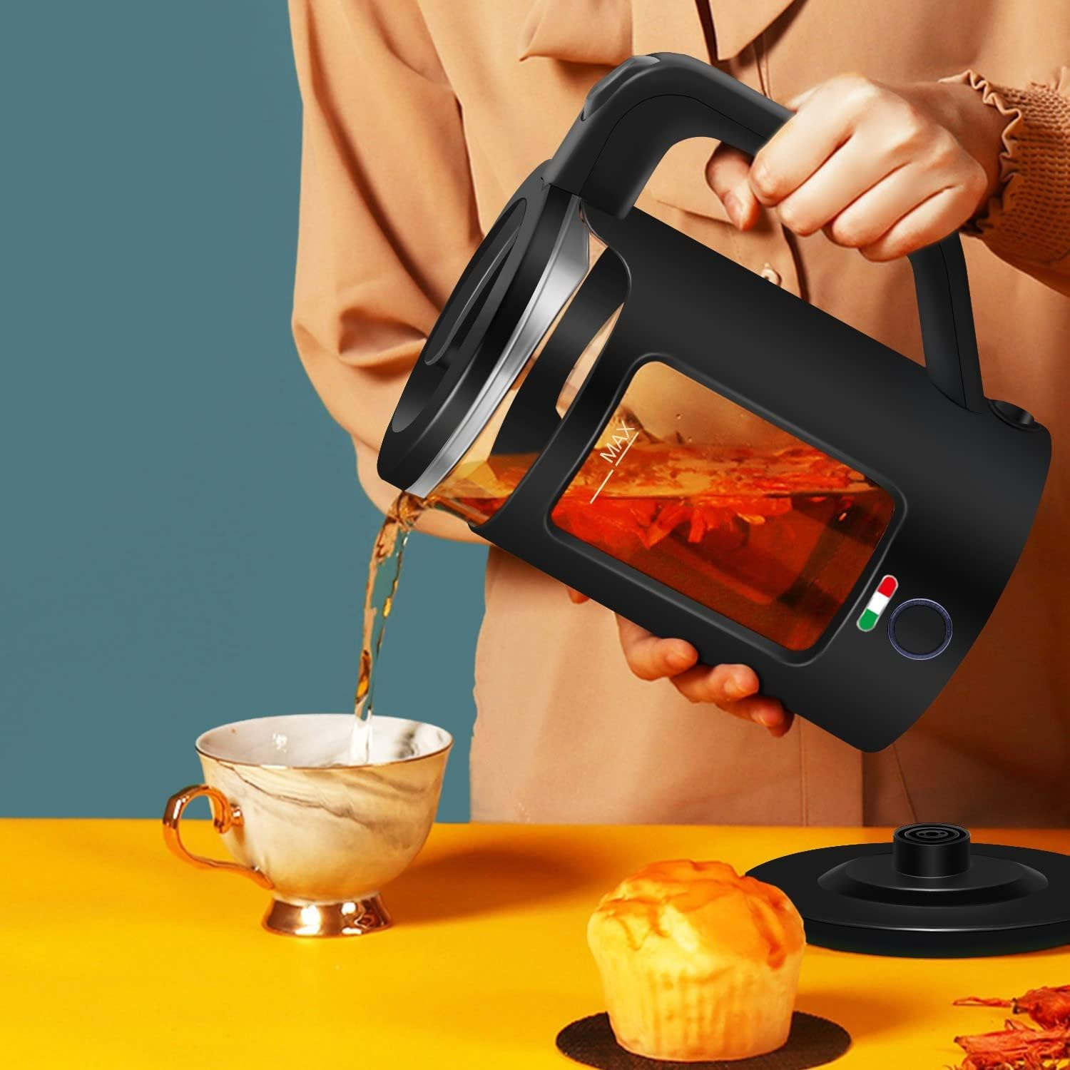 Vintage Electric 1.7L Glass Kettle Boil Dry Protection with Keep Warm Function - Black image number 1