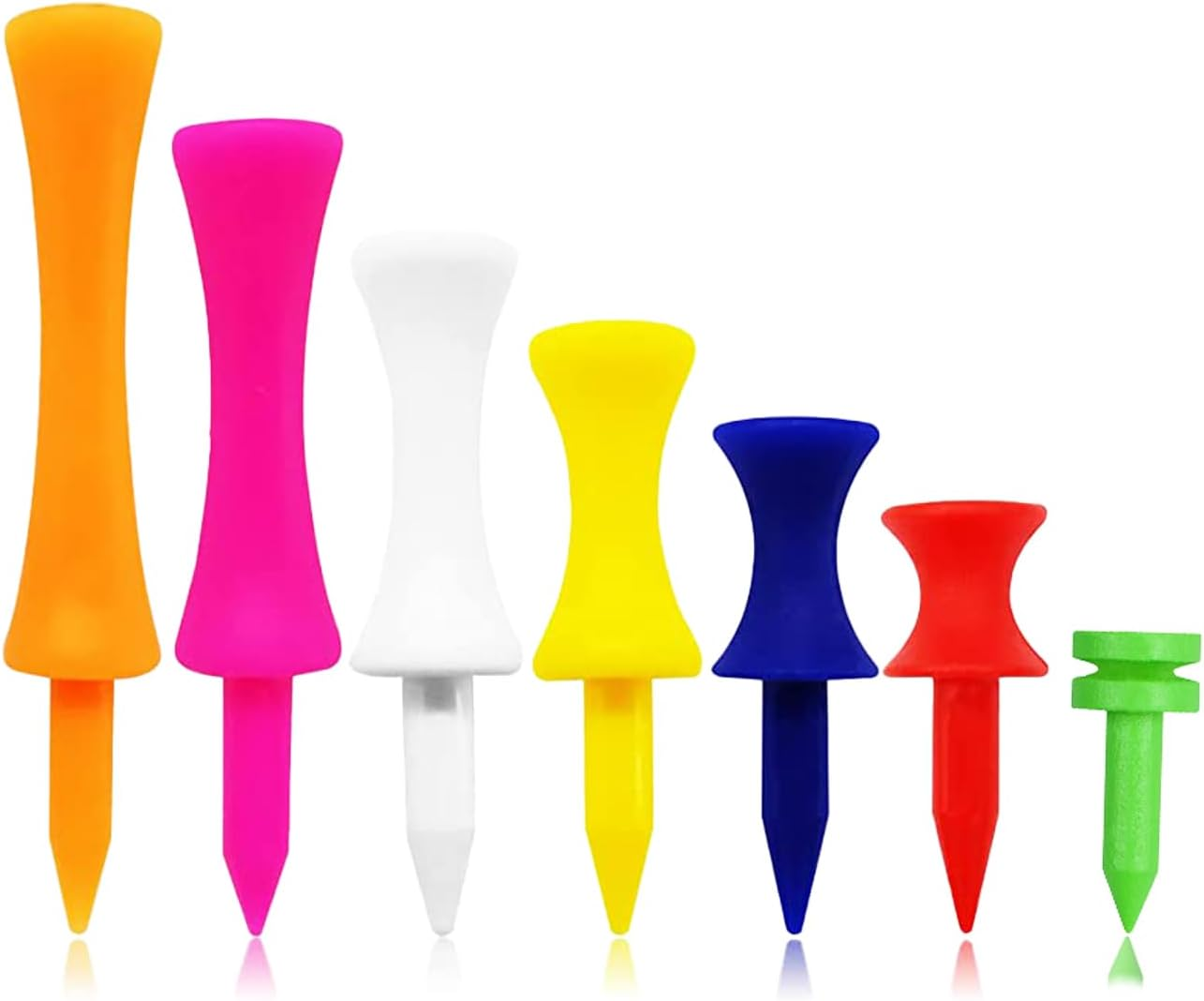 70 Pcs Golf Tees, Golf Step down Plastic Tees Value Multiple Colors Size Bulk, Unbreakable Tee 1", 1 1/4", 1 1/2", 1 3/4", 2", 2 1/4", 2 3/4", Long Short 7 Colors for Men Women Kids Practice image number 1