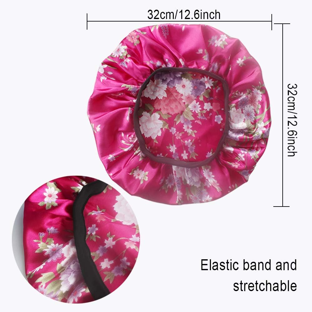 4 Pack Soft Satin Sleeping Cap Wide Band Salon Bonnet Silk Night Sleep Hat Hair Loss Cap for Women, 4 Styles image number 5