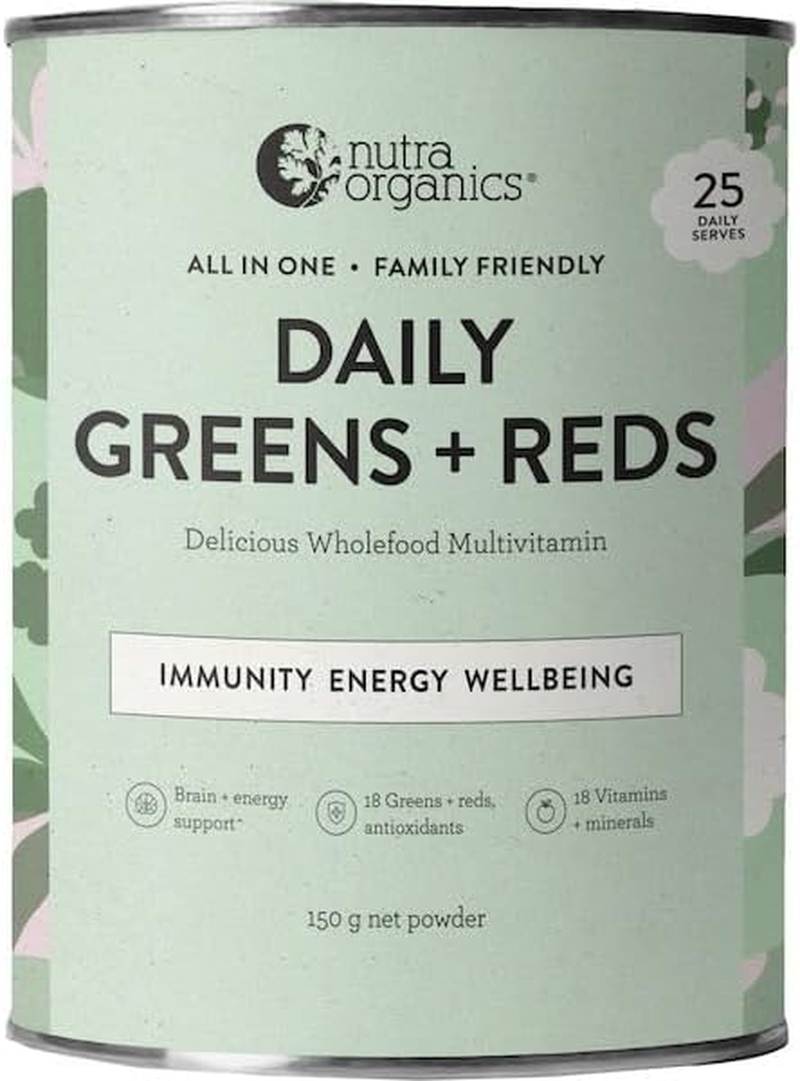 Nutra Organics Daily Greens + Reds Delicious Wholefood Multivitamin 150G | Organic Powder Superfood Supplement | for Energy, Immunity and Wellbeing (25 Serves) image number 4