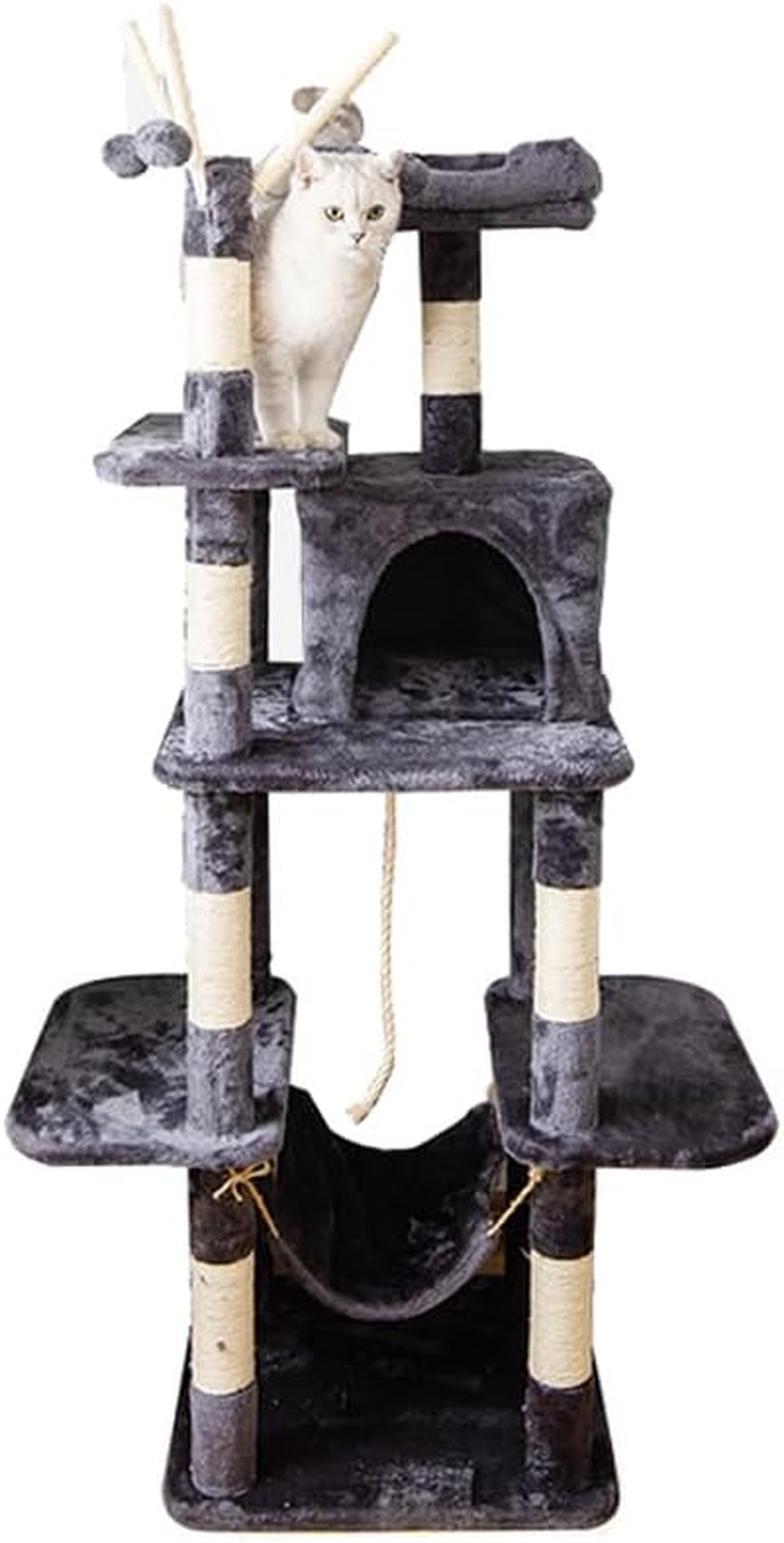 UPET Cat Tree 155Cm Luxury Cat Tower with Scratching Posts Board Multi-Level Houses Prech for Indoor Cats Heavy Duty Cat Cage Condo Shelves for Kittens Pet Play House Furniture（Dark Grey） image number 5