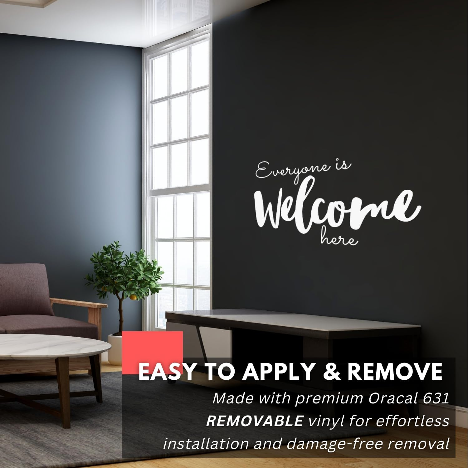 My Vinyl Story - Everyone Is Welcome Here - Welcoming Inspirational Wall Decal Sticker Quote Art Decor Saying for Home Office Classroom Daycare Positive, Removable (Black, 22X14 Inches) image number 4