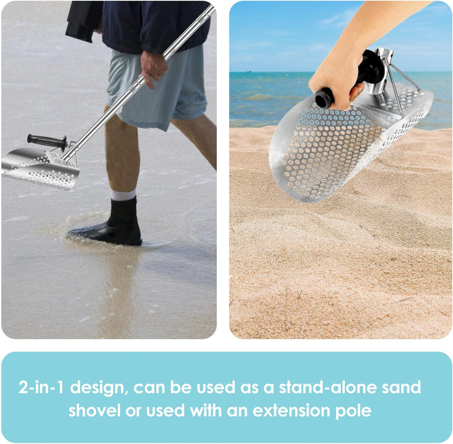 Long Handle Sand Scoop,Stainless Steel Metal Detecting Sand Scoop,Sand Scoop for Metal Detecting,Sand Scoops for Treasure Hunting,Beach Treasure Hunting Scoop for Beach Treasure Finding(Shovel) image number 5