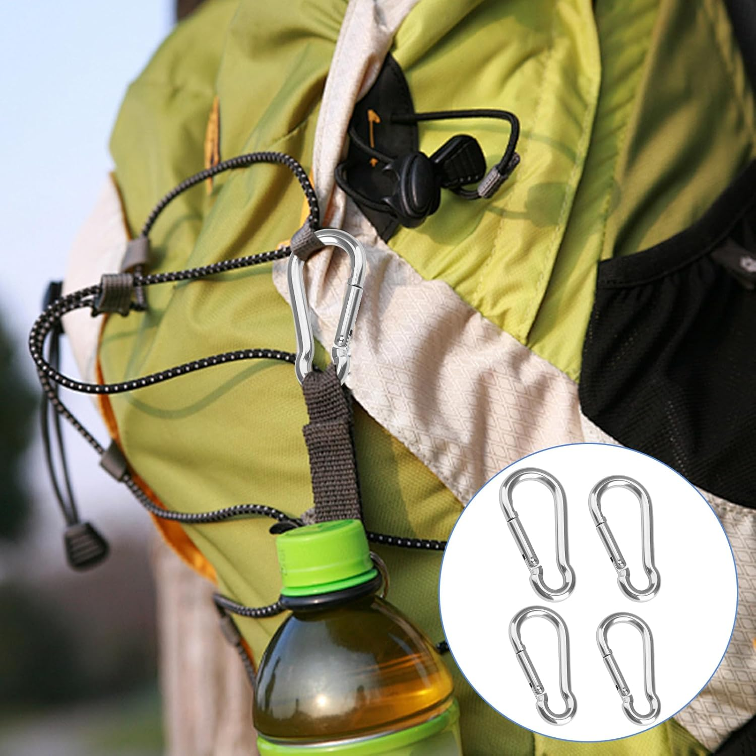 8 Pcs Heavy Duty Small Carabiner Clip, Durable Mountain Climbing Buckle for Gym Outdoor Camping Swing Pet Leashes Keychains Hiking, 4 Size M4/5/6/7 Locking Carabiner (Sliver)