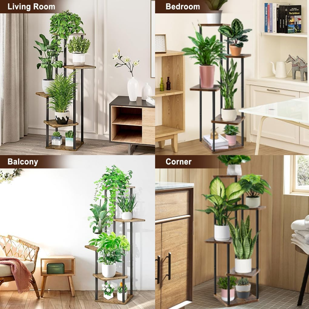 Delsol 5-Tier Metal Plant Stand Indoor Outdoor, Multiple Plants Corner Tall Flower Holders for Patio Garden Living Room Balcony Bedroom, Black image number 2
