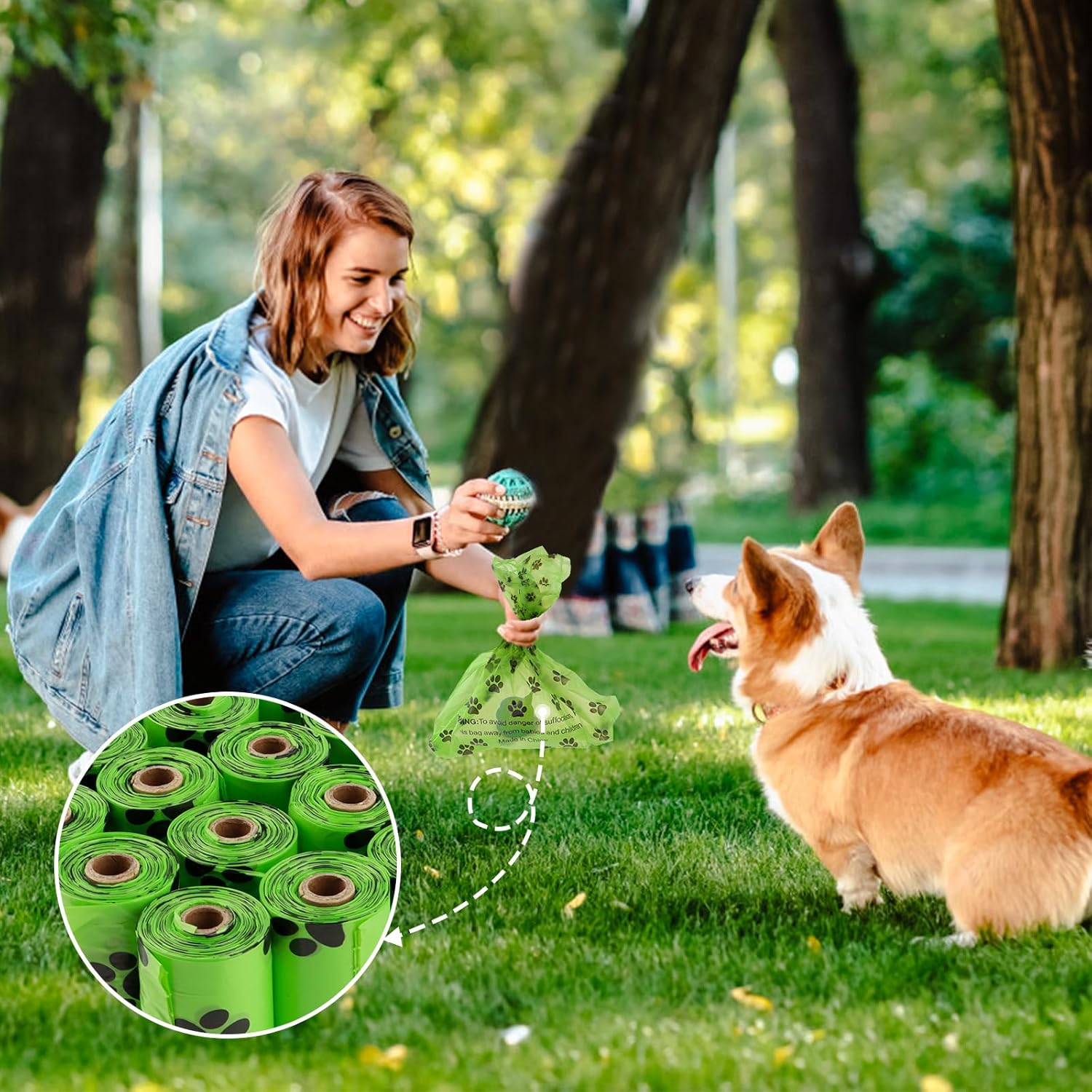 Dog Waste Bags, Pack of 600 Organic Dog Waste Bags, Extra Thick Waste Bags for Dogs, Waste Bags, Refill Rolls, Waterproof, Tear-Resistant, on the Go Black (Green) image number 2