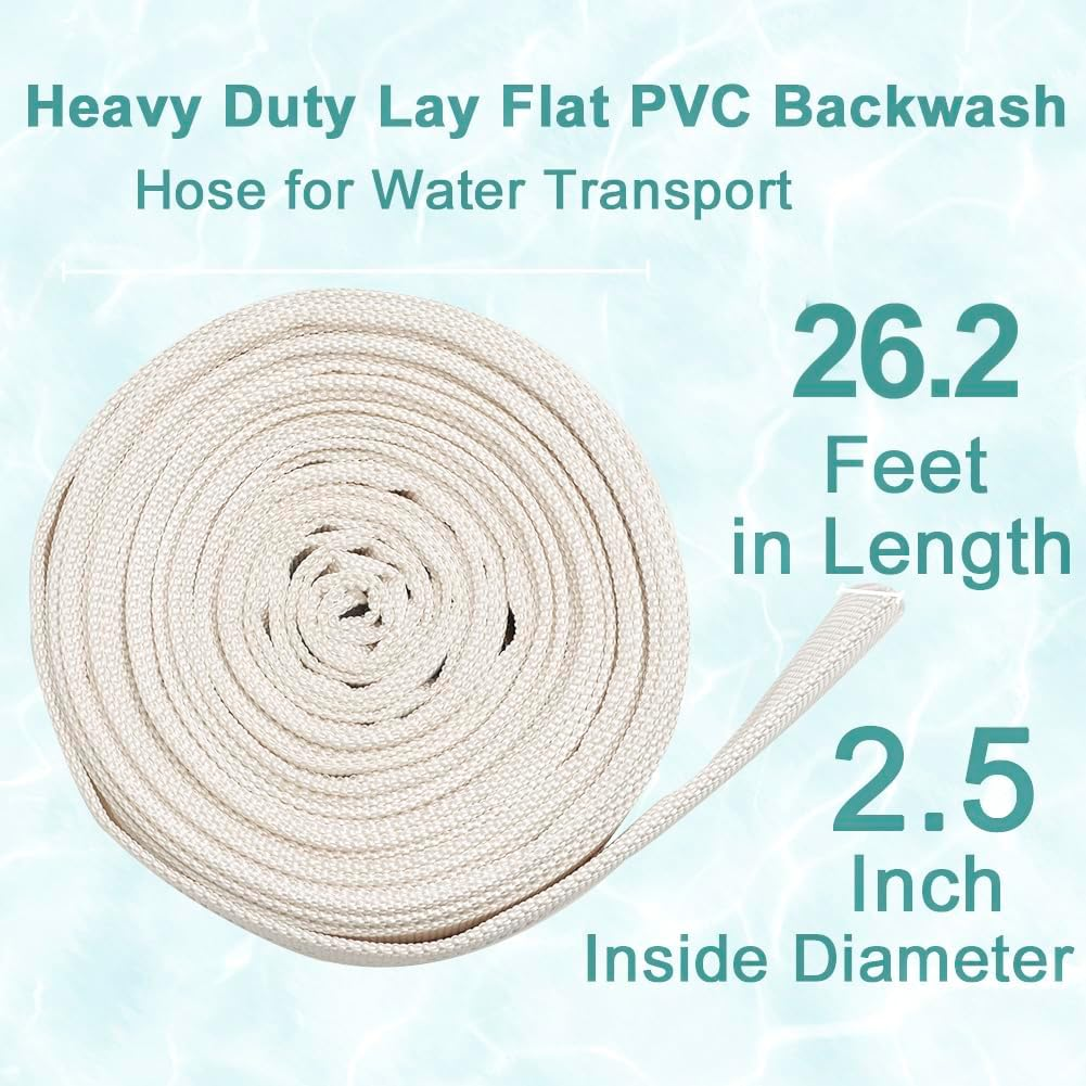 Eoiips 2.5 Inch X 26.2 Feet Length Swimming Pool Backwash Hose, PVC Lay-Flat Garden Hose Water Discharge Hose with Adjustable Hose Clamp for Patio Garden Lawn Irrigation & Swimming Pool image number 1