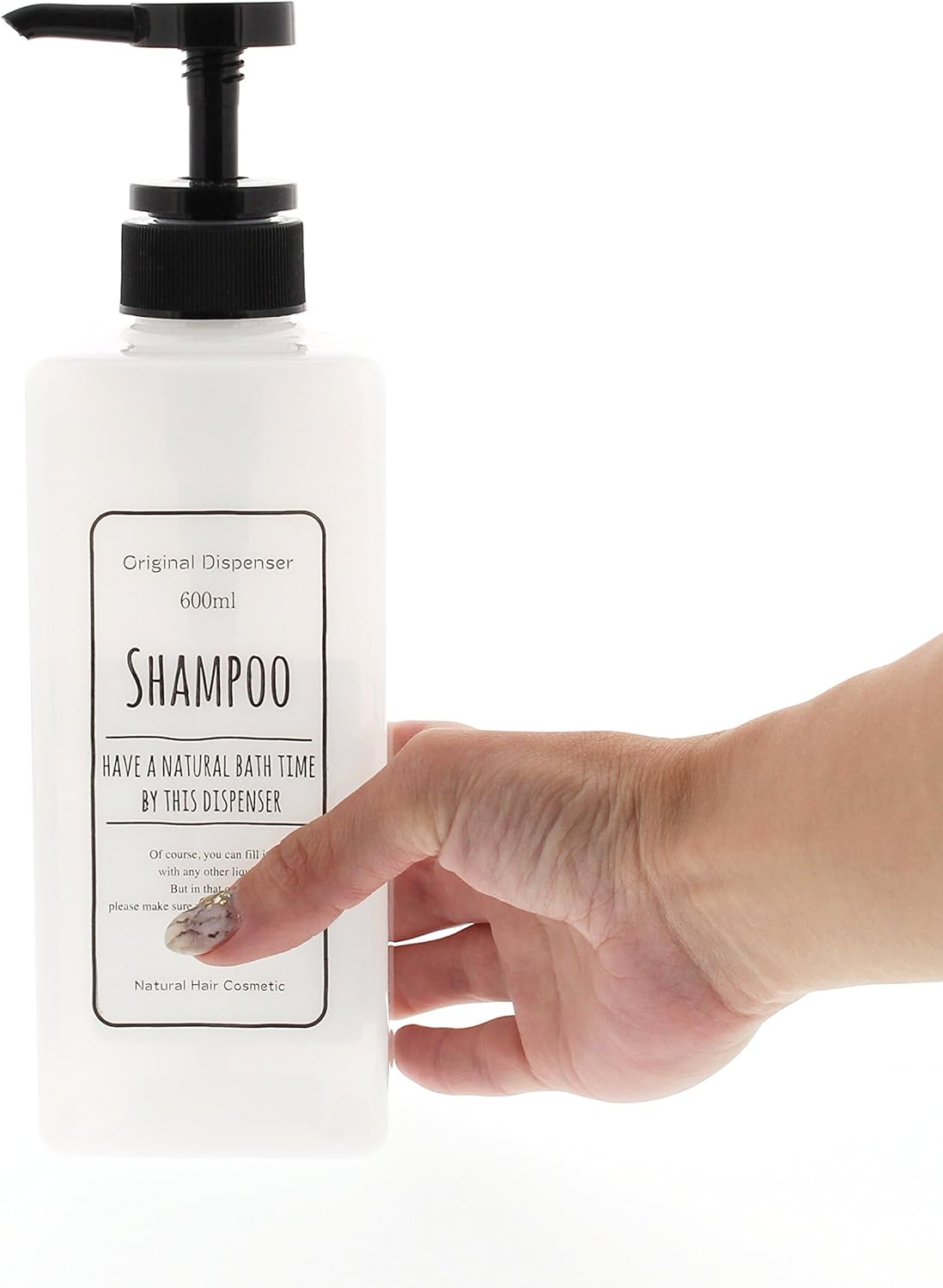 Living Dispenser Pump Bottle, Square, for Shampoo, White, 20.3 Fl Oz (600 Ml)