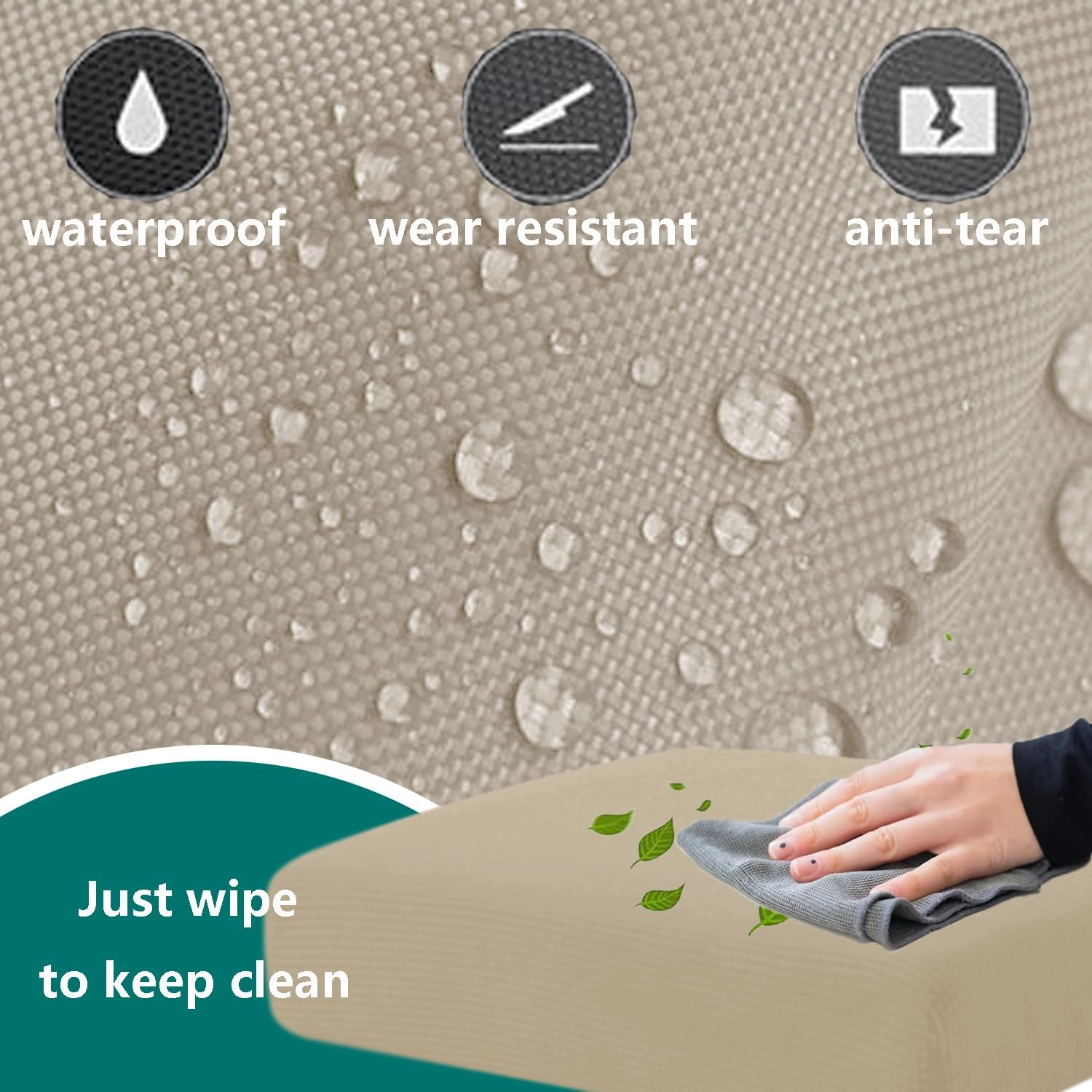 TECOSARA Patio Cushion Covers Replacement Outdoor Seat Cushions Cover for Patio Furniture, Deep Seat Bottom and Back Cushion Cover Set for Chair, Sofa and Couch, 4Packs, 26.5X26.5X4/26.5X13X4, Tan image number 6