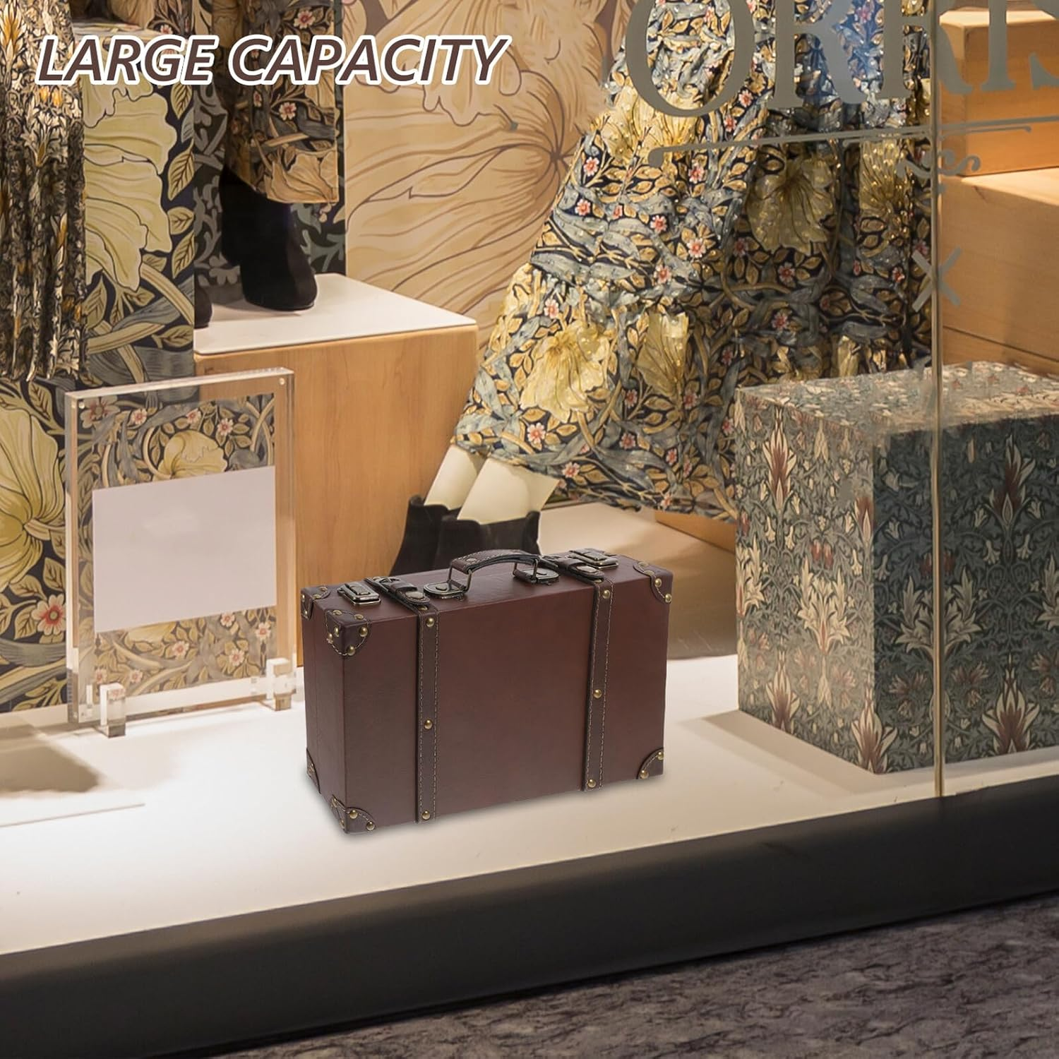 STAHAD Vintage Style Leather Suitcase Retro Trunk Luggage for Boutique Display Photo Props Decorative Storage Box Classic British Elegance with Comfortable Handle Small image number 1