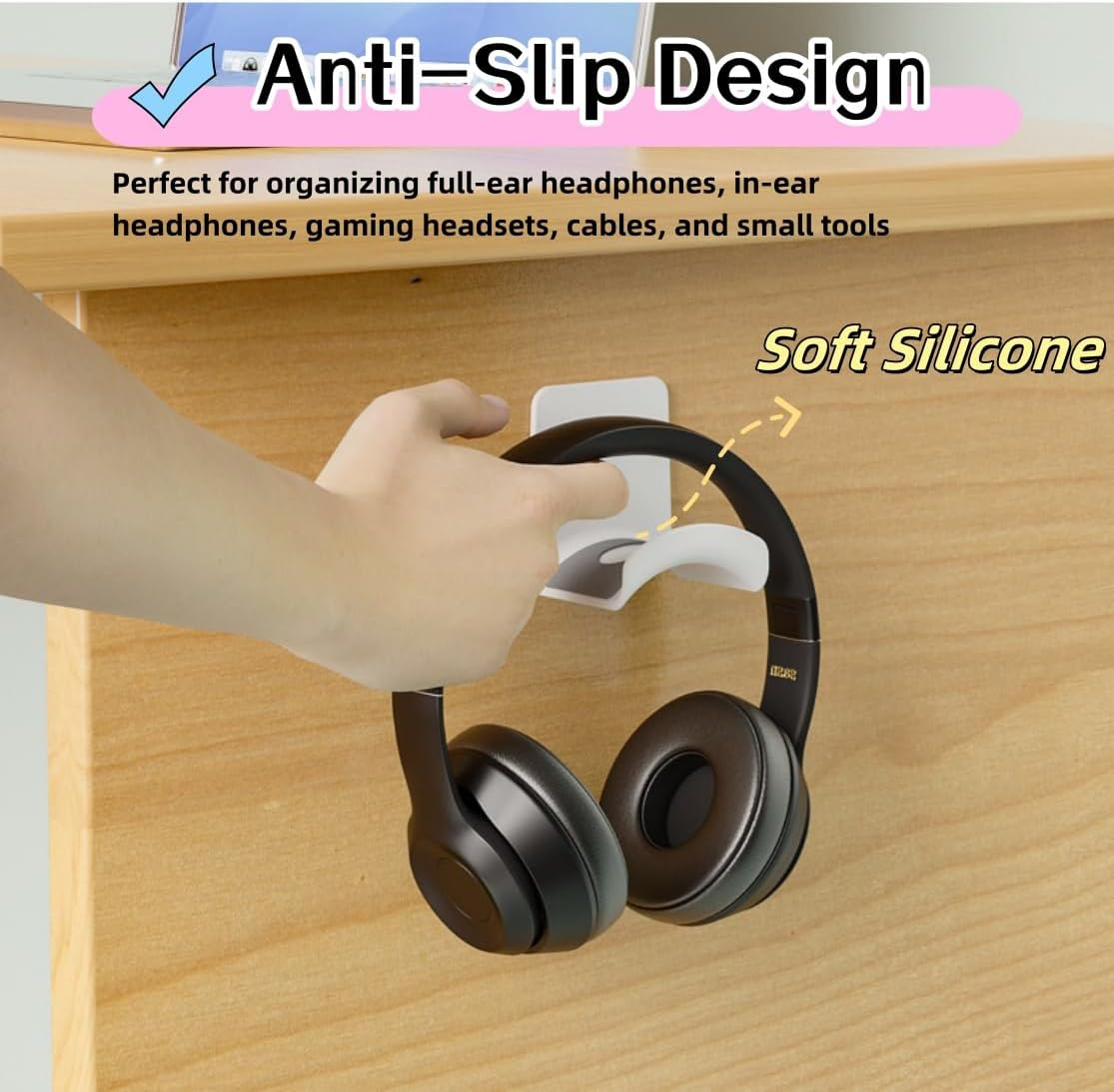 ME-E Mini Headphone Stand for Desk &ndash; under Desk Headset Wall Mount with Strong Adhesive Hook, Compatible with Airpods Max &Most Headphone/Controller (Under Desk/Blue) image number 2