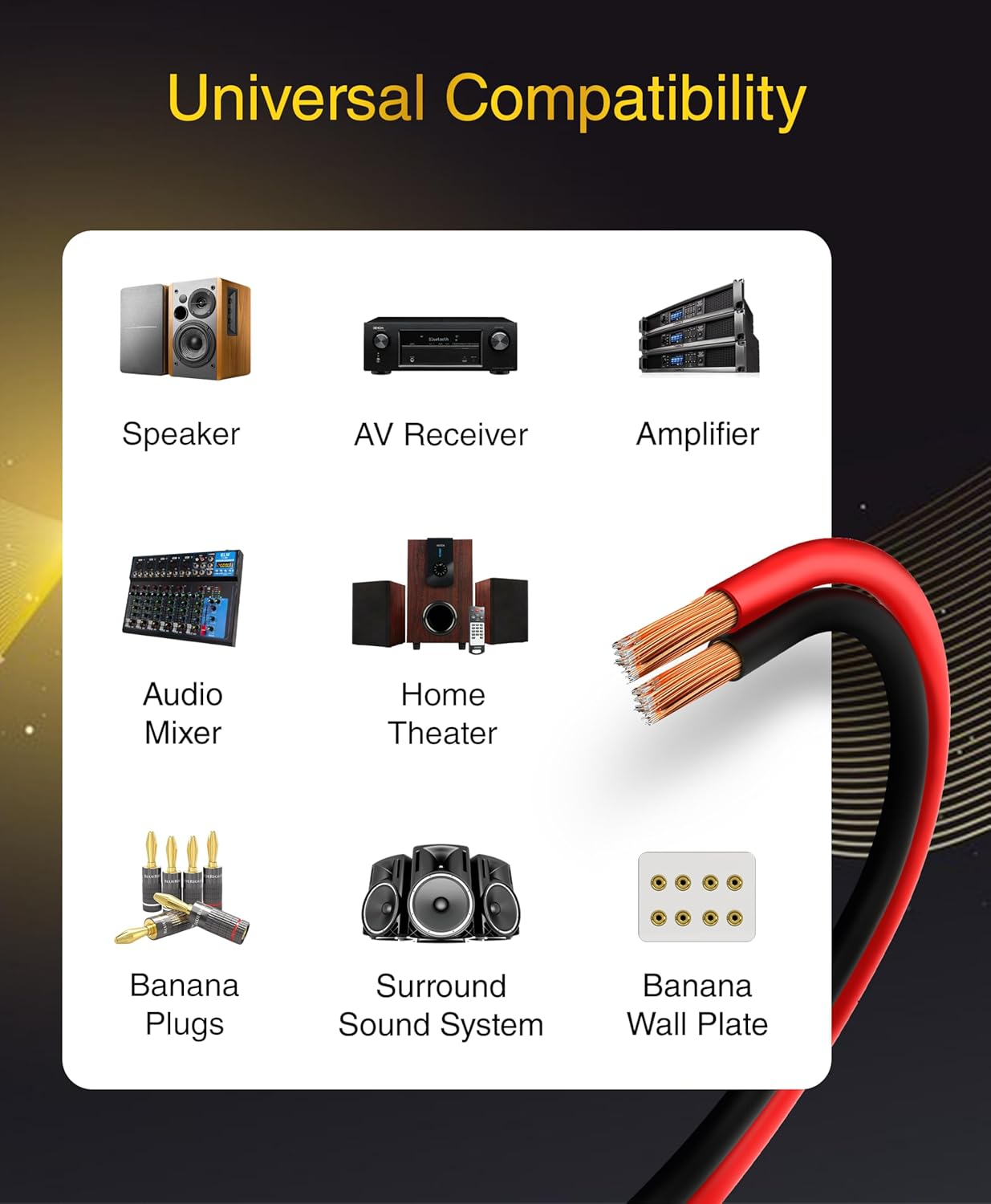 Bluerigger 16 Gauge Speaker Wire (50FT, 16 AWG, Speaker Cable, CCA, Hifi Stereo, Polarity Identification)- Car Audio Wire for Home Theater, Surround Sound Systems, Radio, Automotive Amps, Banana Plugs image number 4