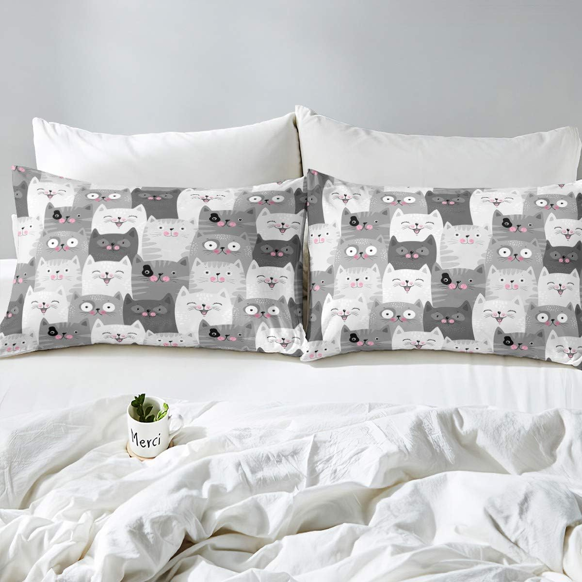 Cartoon Cat Duvet Cover for Little Girls Kids Bedroom Child Cute Animals Printed Comforter Cover Modern Fashion Pet Bedding Kitten Lovely Fat Face Quilt Cover Decor 3 Pcs King image number 3
